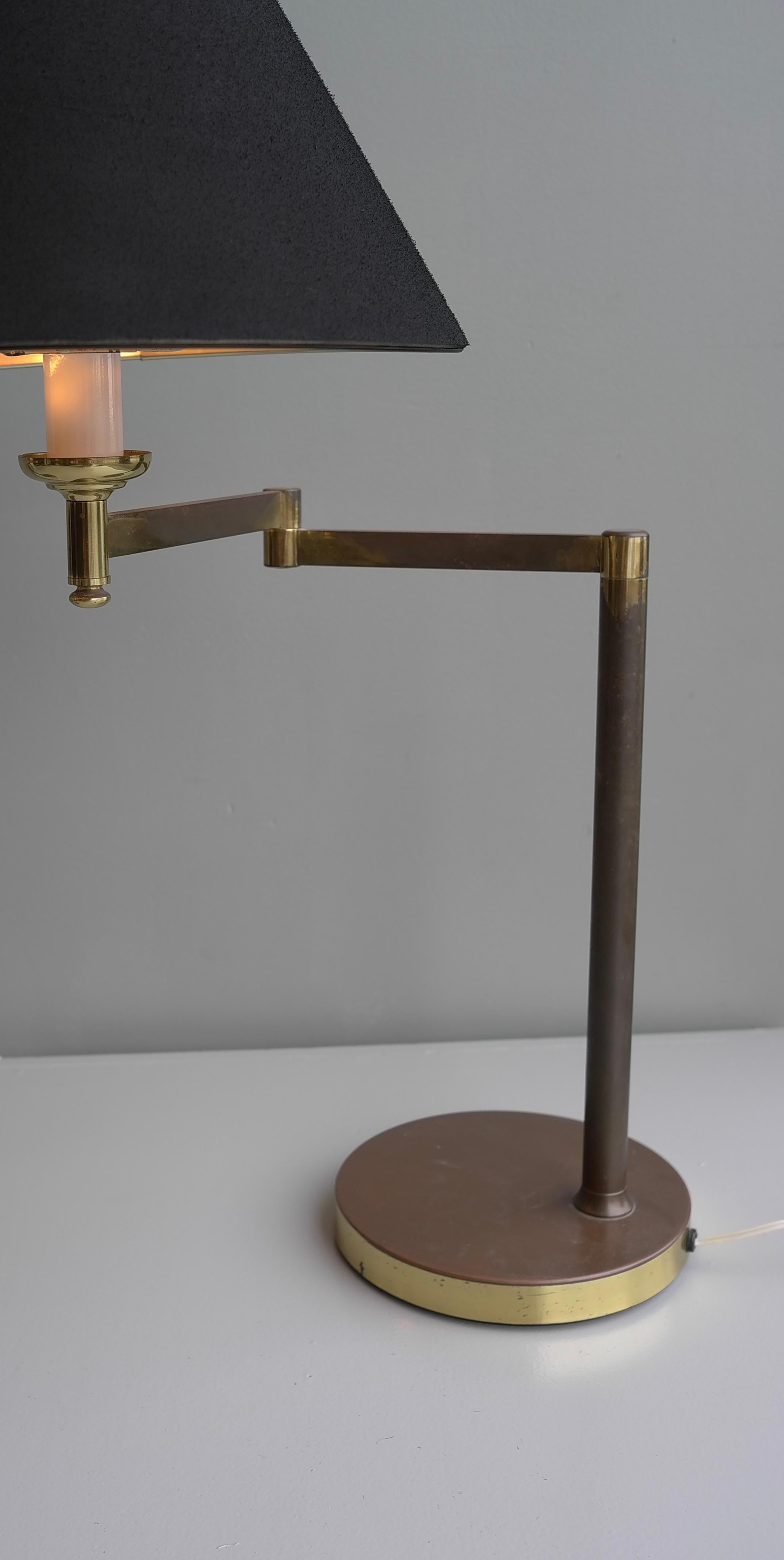 Mid-20th Century Scandinavian Swing Arm Mid-Century Modern Table Lamps in Brass For Sale