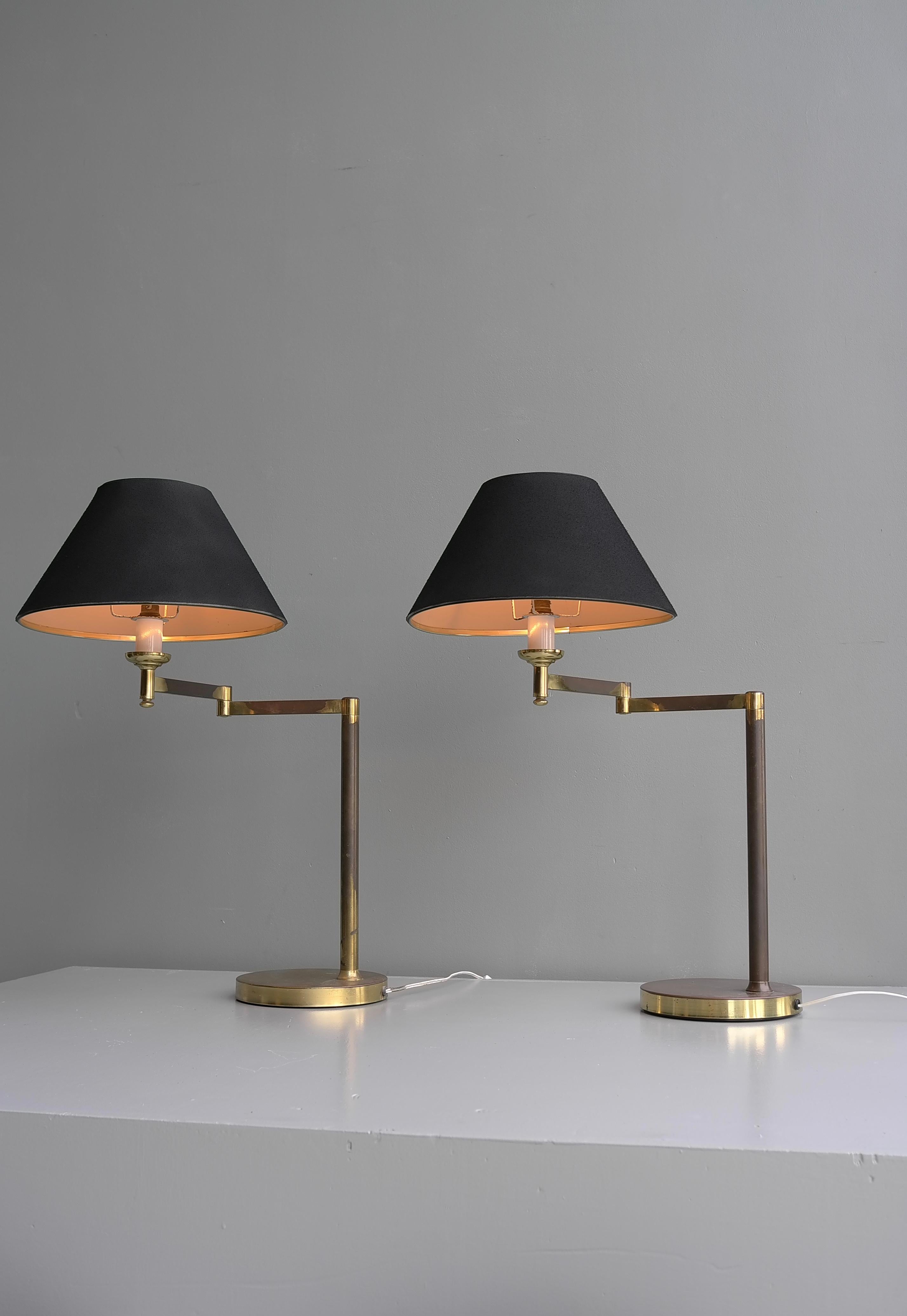 Scandinavian Swing Arm Mid-Century Modern Table Lamps in Brass For Sale 2