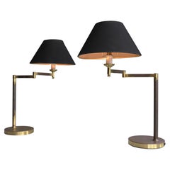 Vintage Scandinavian Swing Arm Mid-Century Modern Table Lamps in Brass