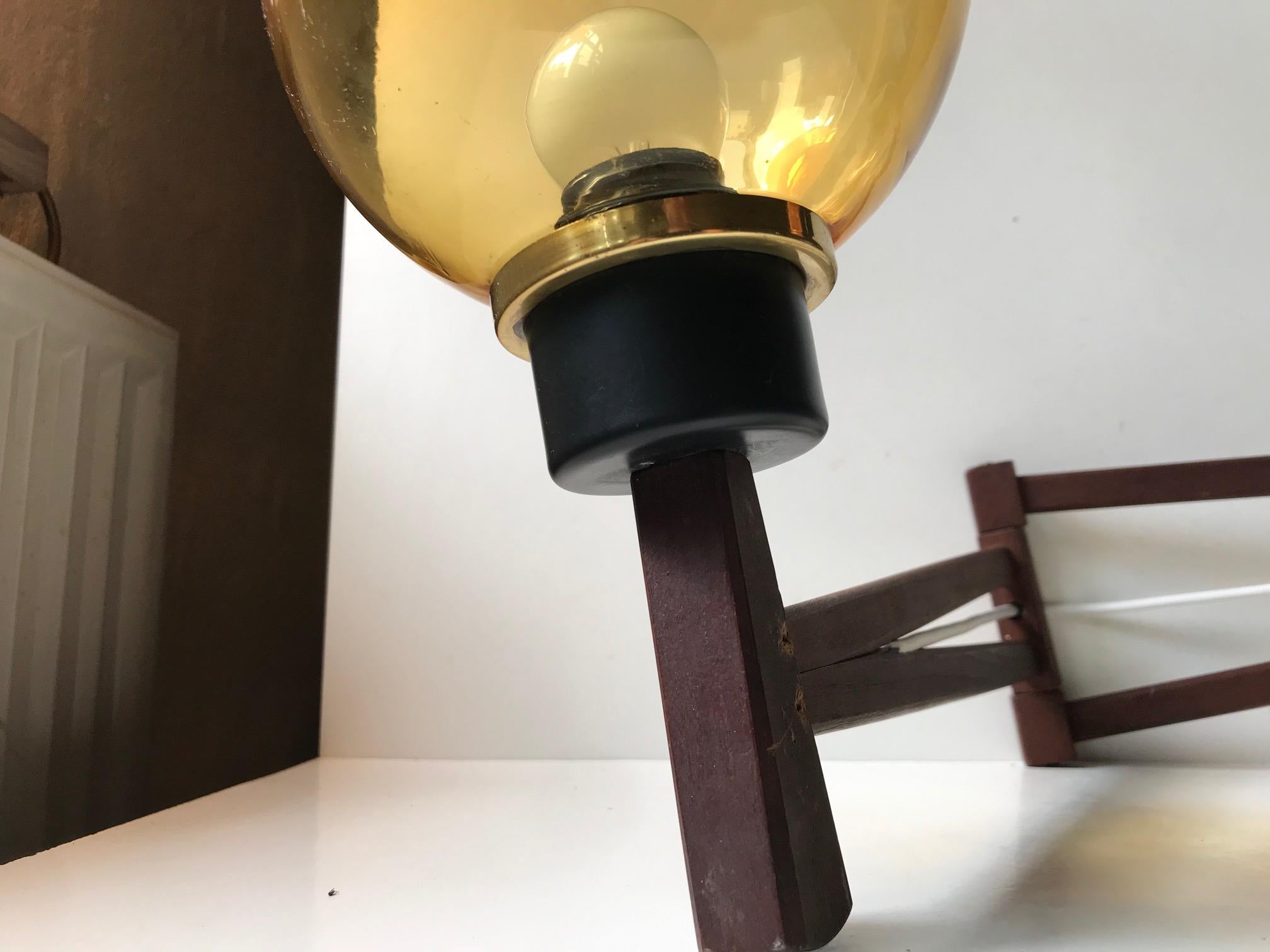 Scandinavian Swing Arm Wall Light in Teak and Smoke Glass, 1960s 1