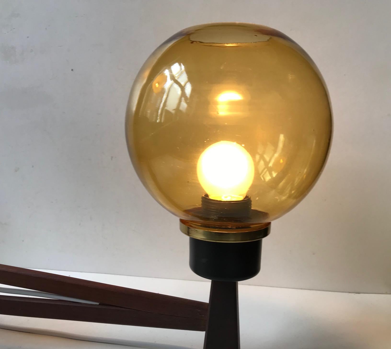 Scandinavian Swing Arm Wall Light in Teak and Smoke Glass, 1960s 3