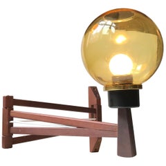 Vintage Scandinavian Swing Arm Wall Light in Teak and Smoke Glass, 1960s