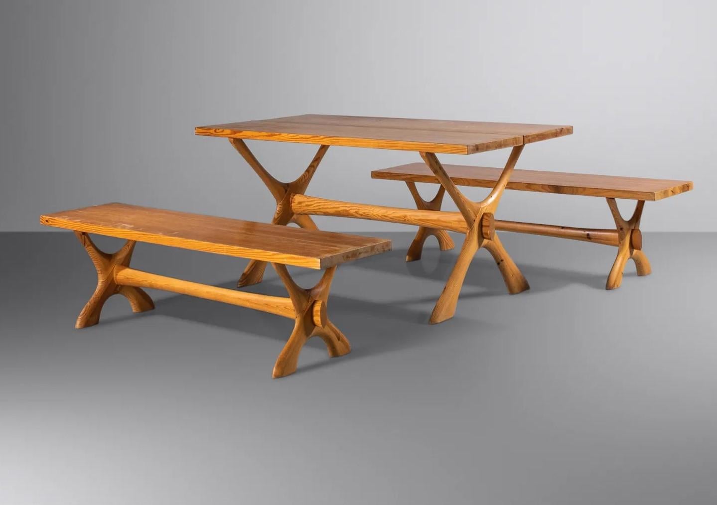 Mid-Century Modern Scandinavian Table and Bench Set For Sale