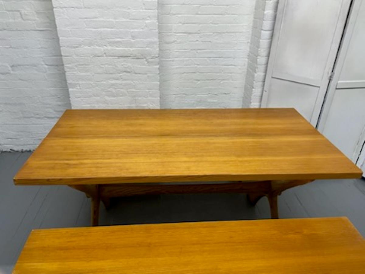 Mid-20th Century Scandinavian Table and Bench Set For Sale