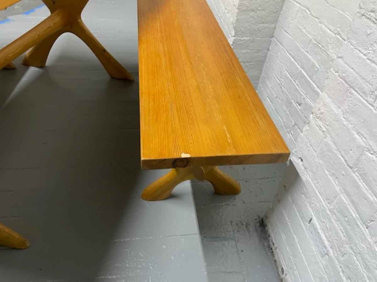 Elm Scandinavian Table and Bench Set For Sale