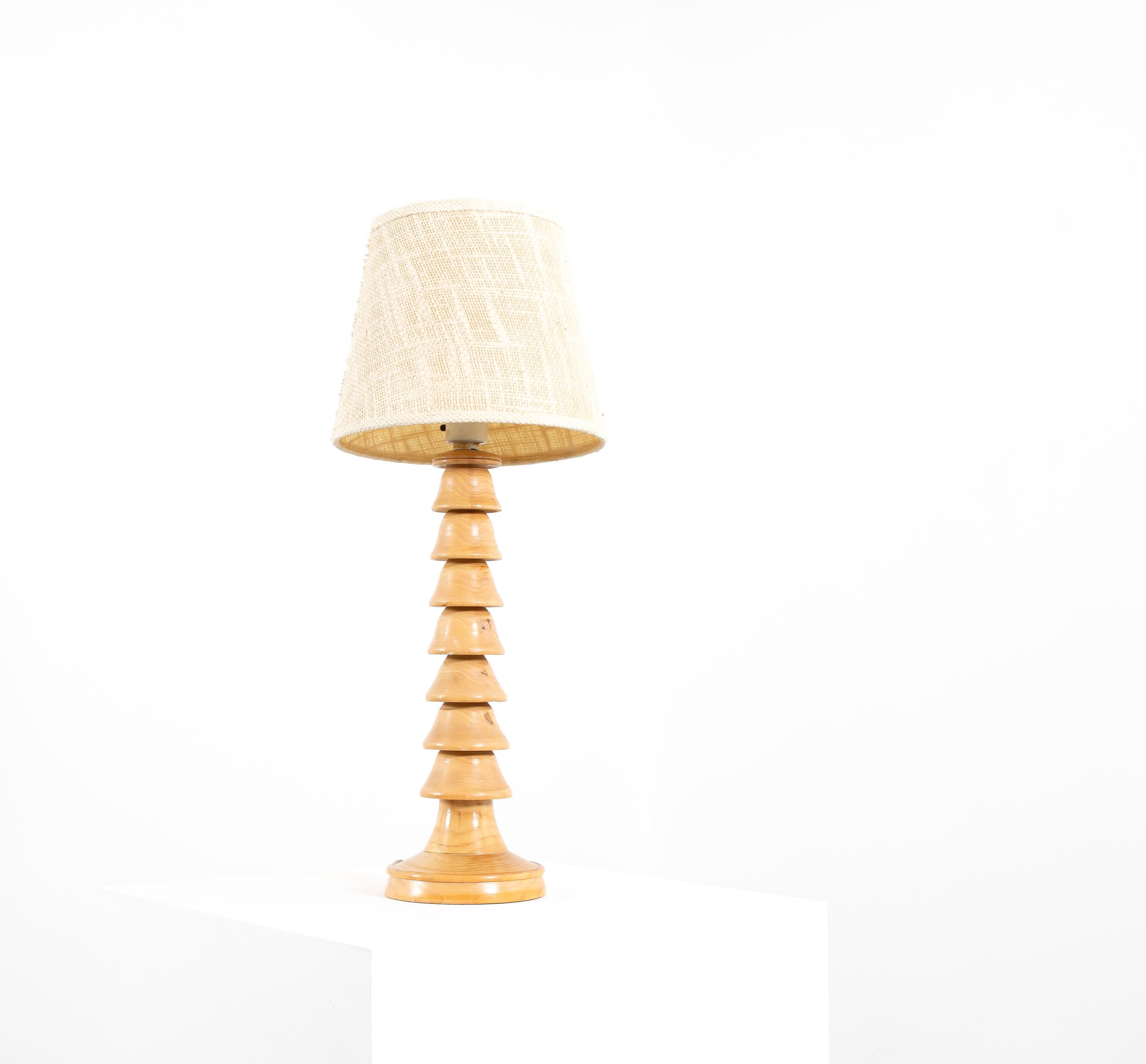 Late 20th Century Scandinavian Table Lamp in Birch, 1970s For Sale
