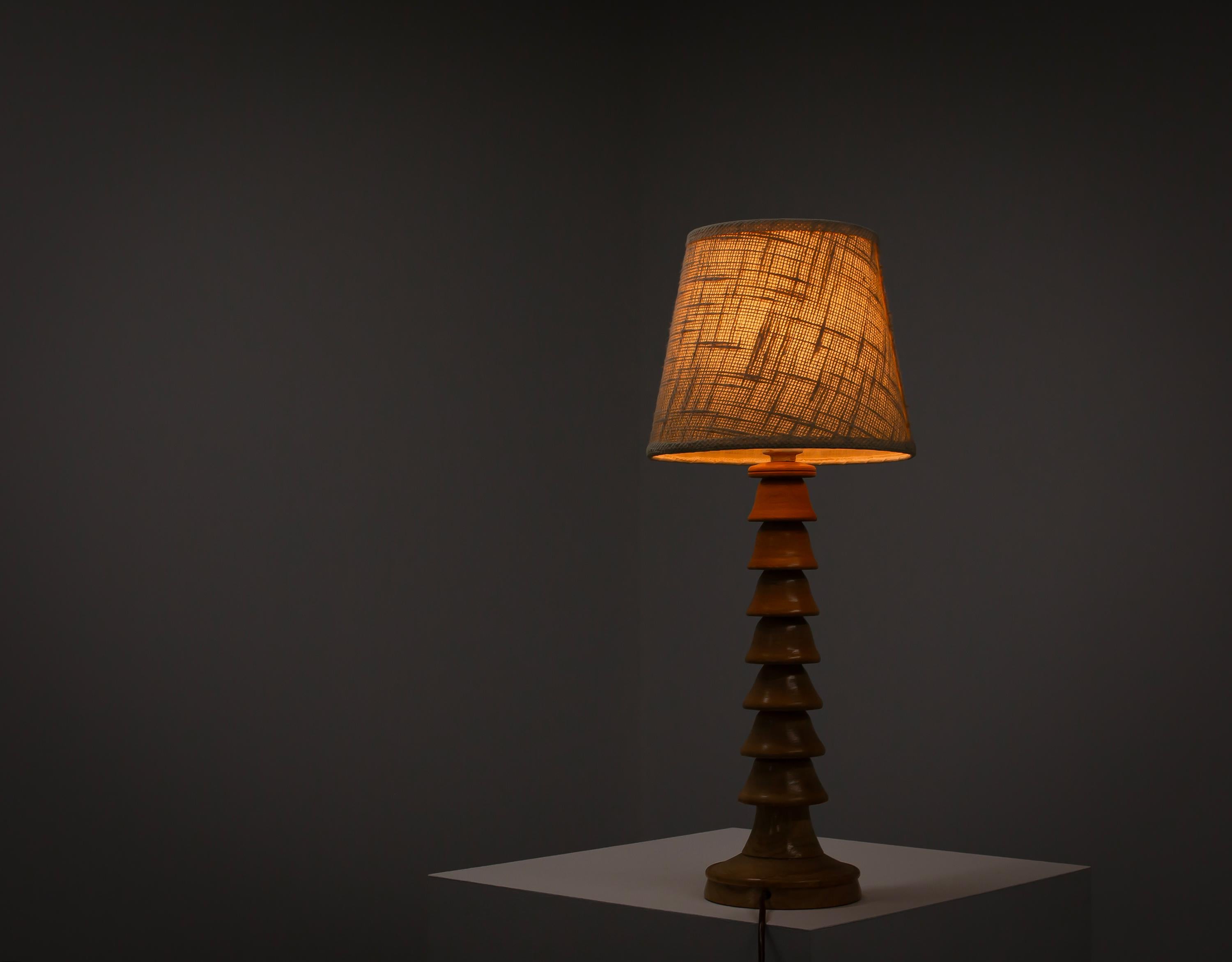 Wood Scandinavian Table Lamp in Birch, 1970s For Sale