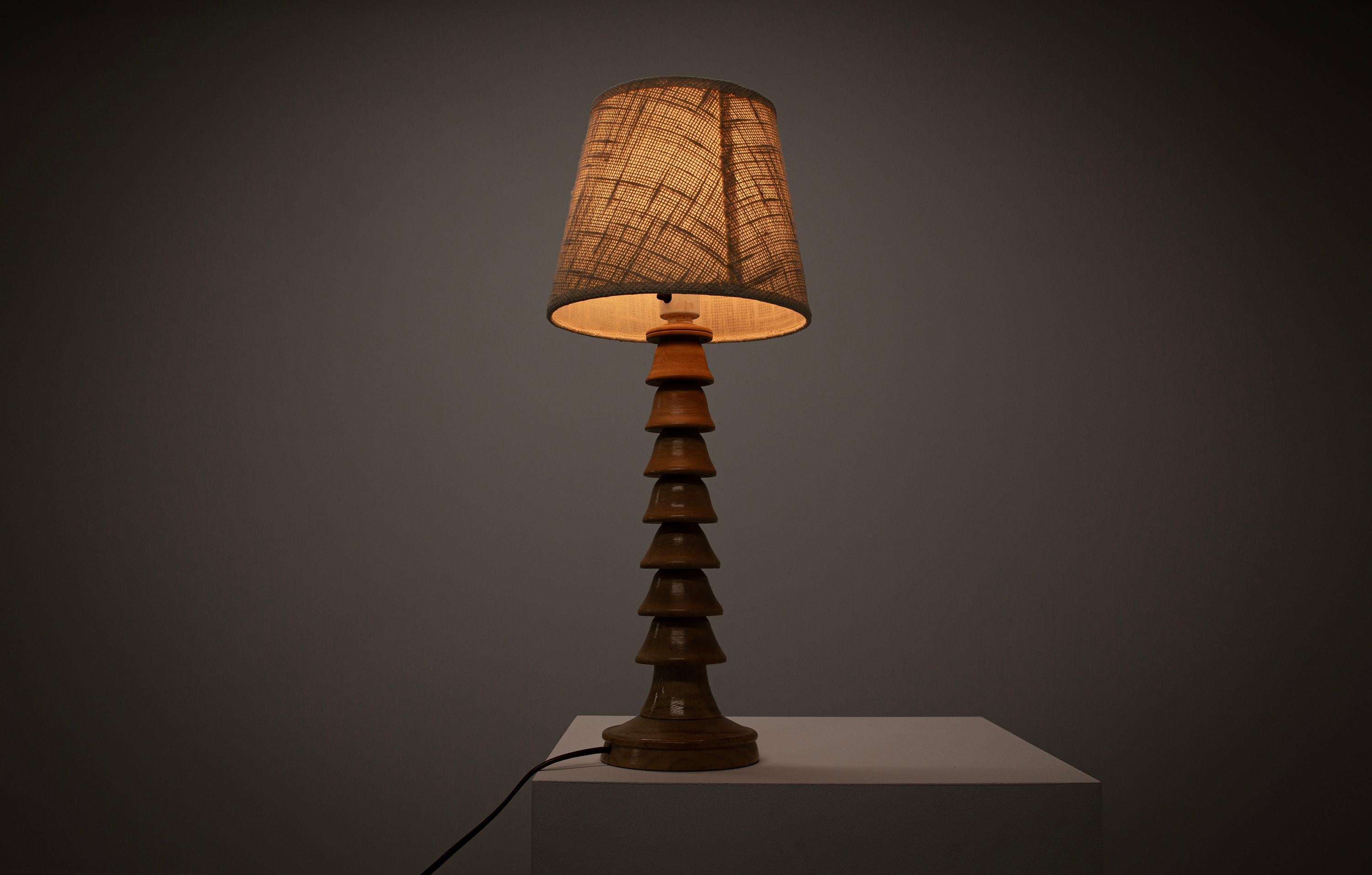Scandinavian Table Lamp in Birch, 1970s For Sale 1