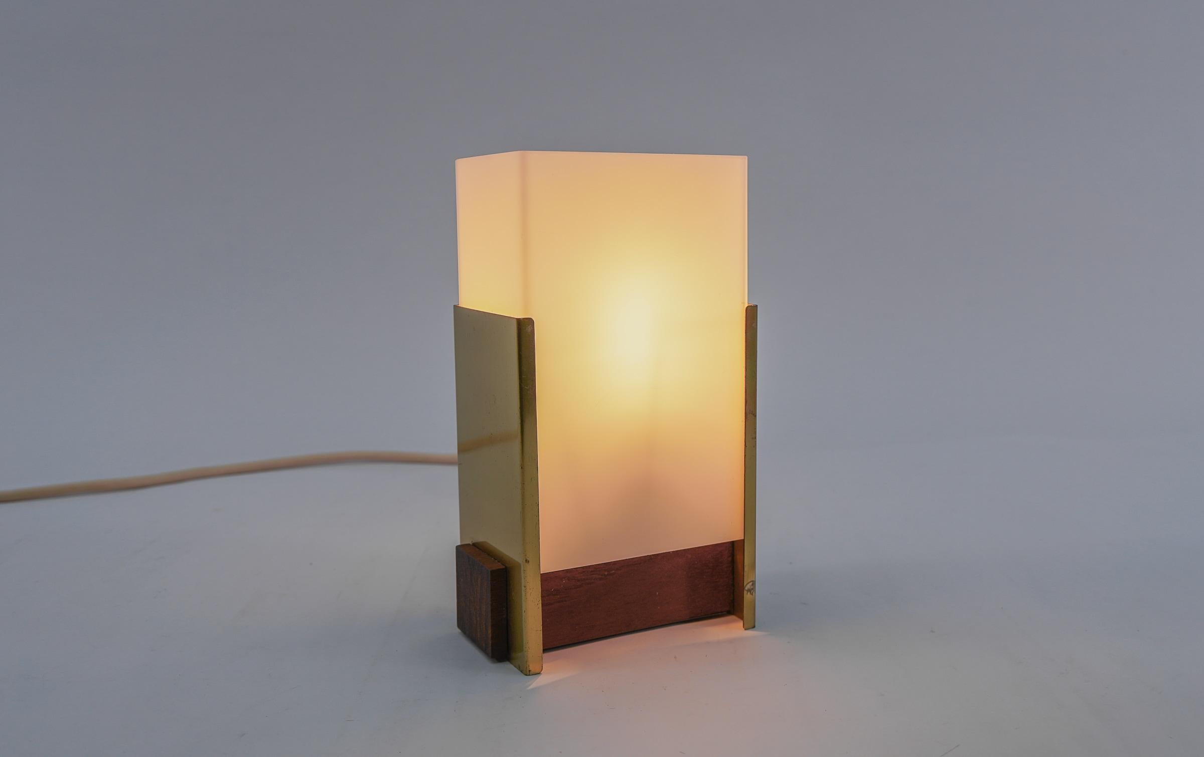Scandinavian Modern Scandinavian Table Lamp Made in Teak, Opal Glass and Brass, 1960s For Sale