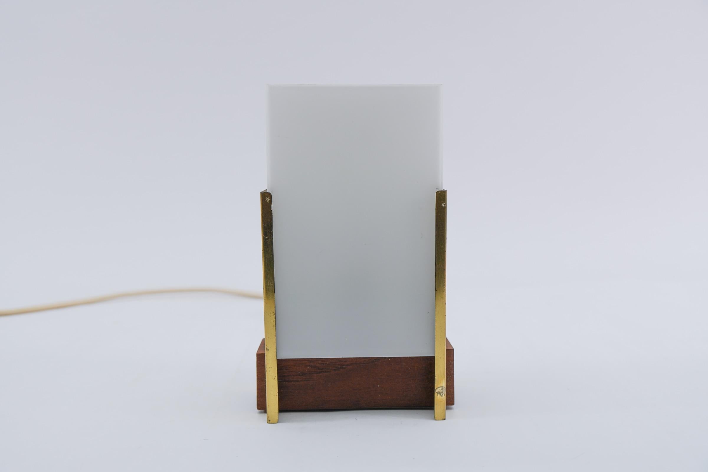 Scandinavian Table Lamp Made in Teak, Opal Glass and Brass, 1960s For Sale 2