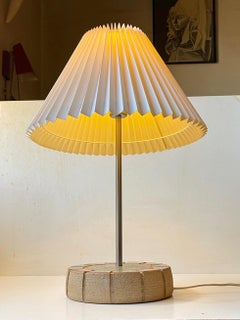 Scandinavian Table Lamp with Fluted Stoneware Base in Green Glaze