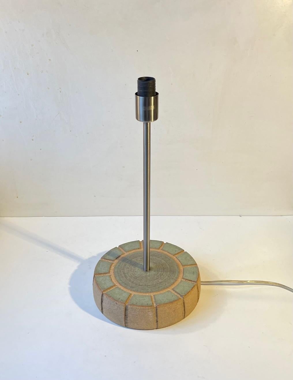 Late 20th Century Scandinavian Table Lamp with Fluted Stoneware Base in Green Glaze For Sale
