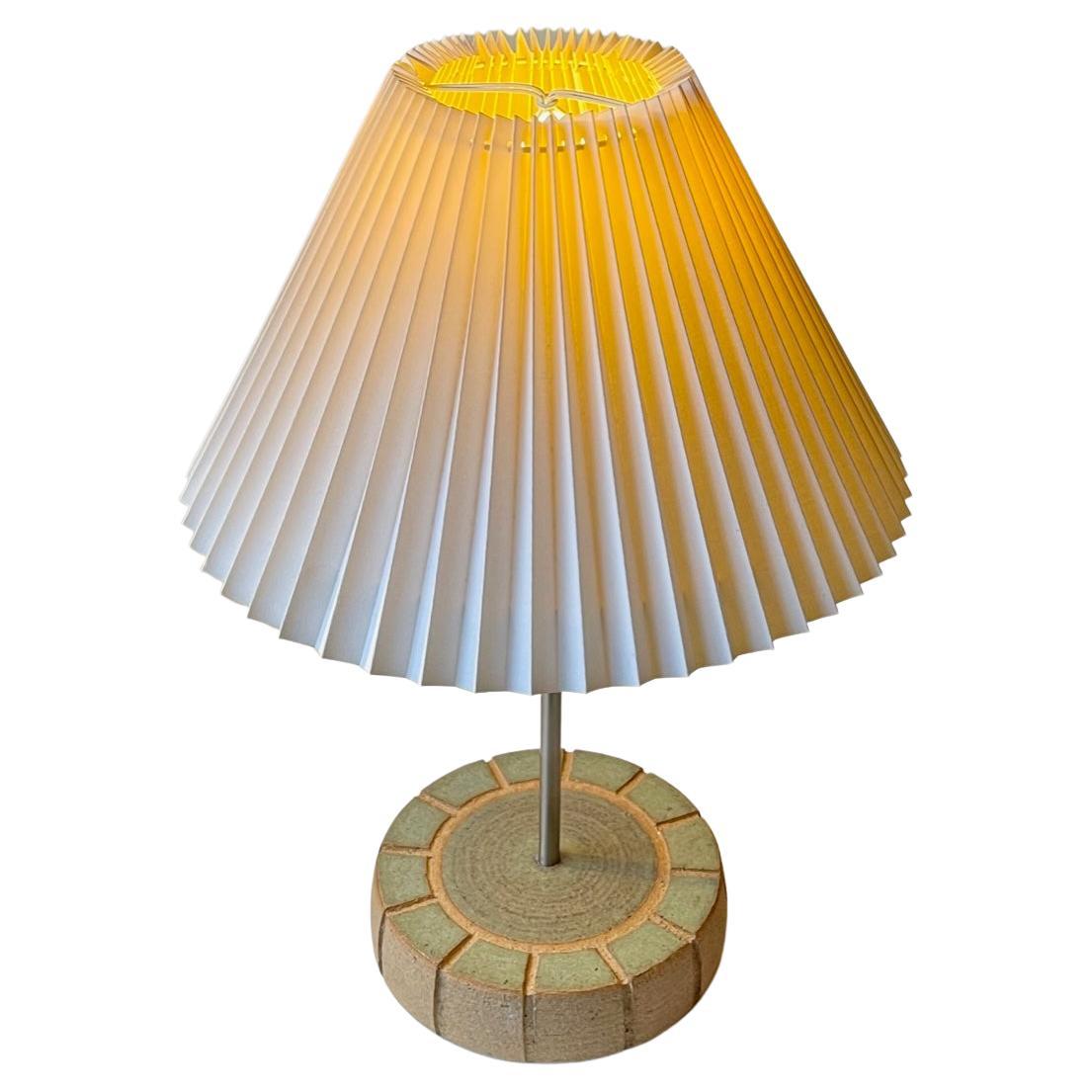 Scandinavian Table Lamp with Fluted Stoneware Base in Green Glaze For Sale
