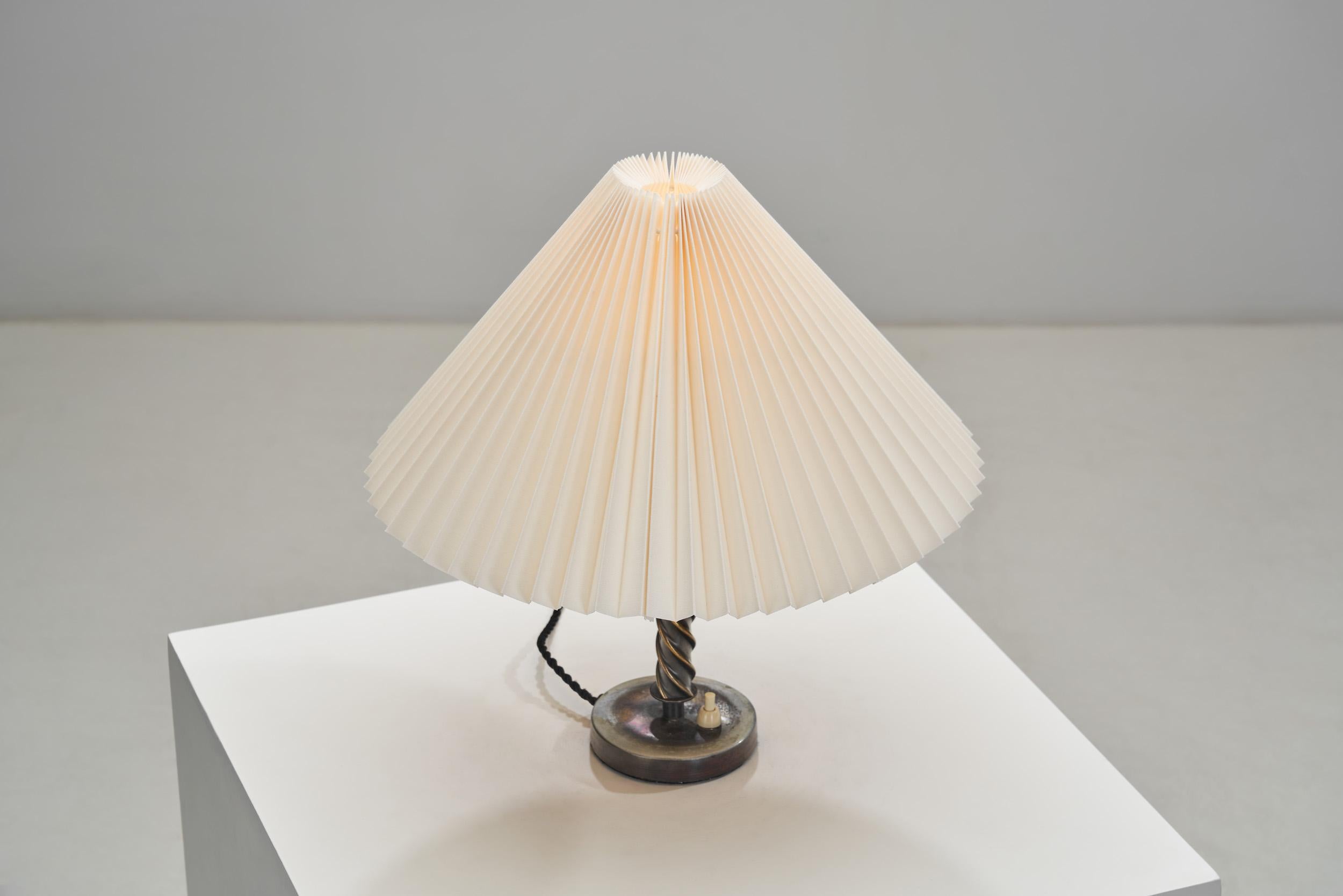 Scandinavian Table Lamp with Pleated Empire Lampshade, Scandinavia ca 1940s 4