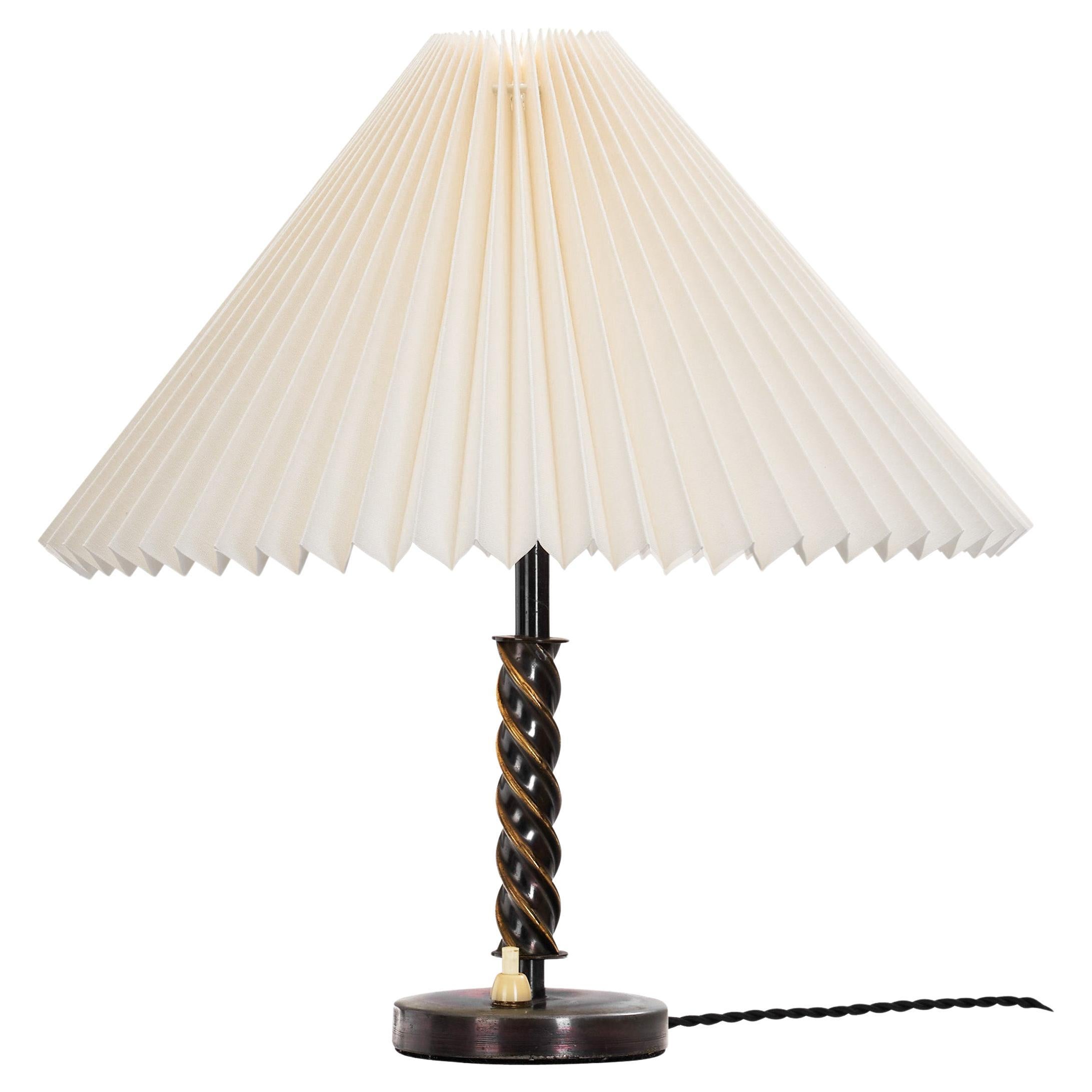 Scandinavian Table Lamp with Pleated Empire Lampshade, Scandinavia ca 1940s
