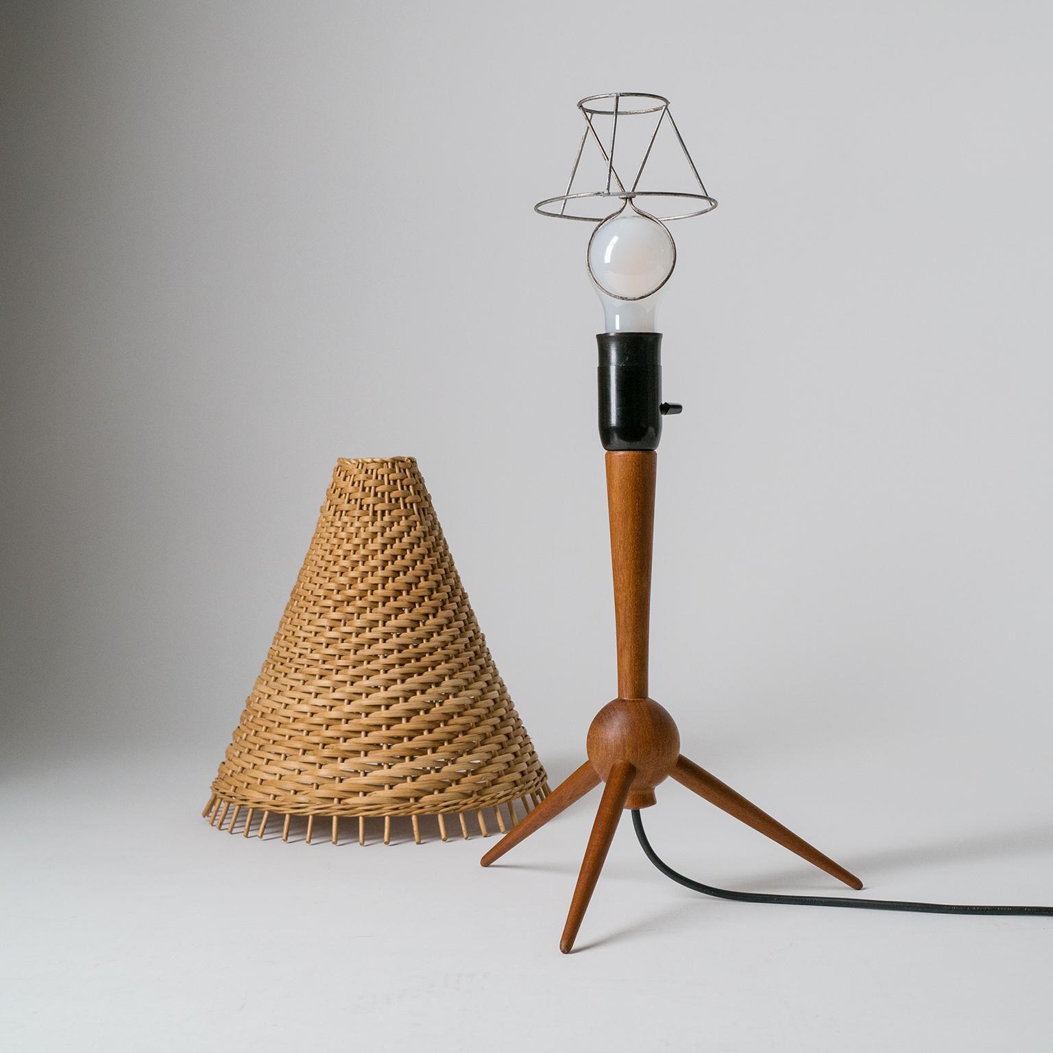 Scandinavian Table Lamps, 1960s, Teak and Rattan 2