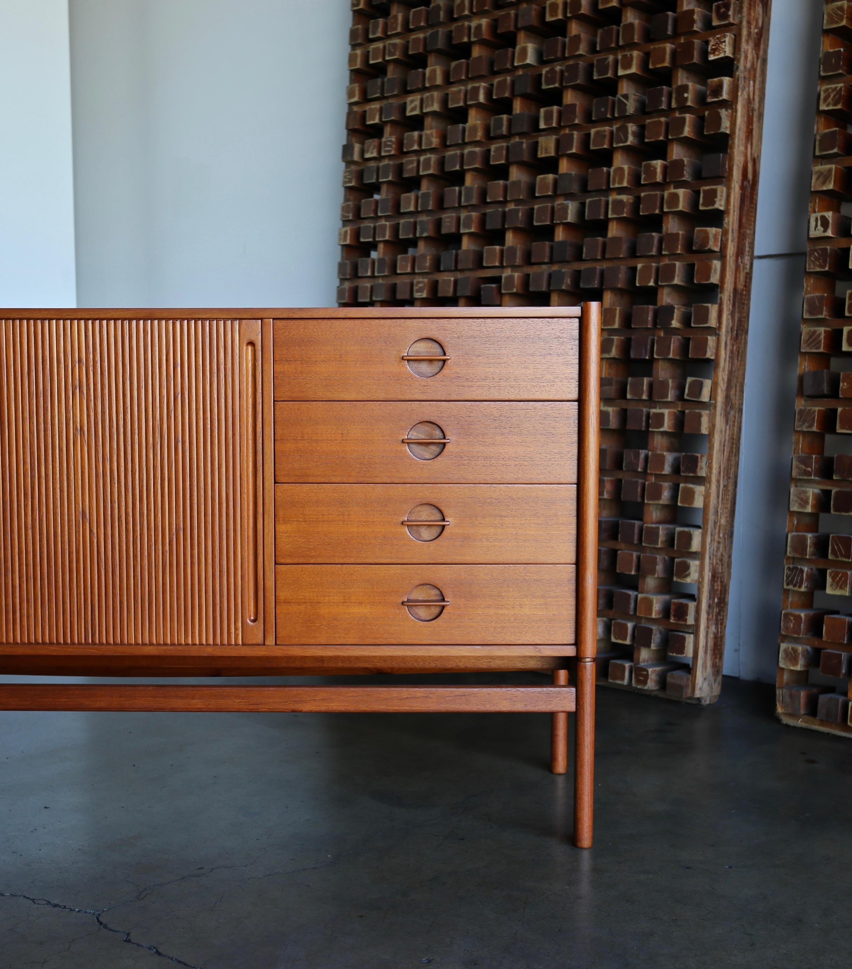 Mid-Century Modern Scandinavian Tambour Door Credenza, circa 1960