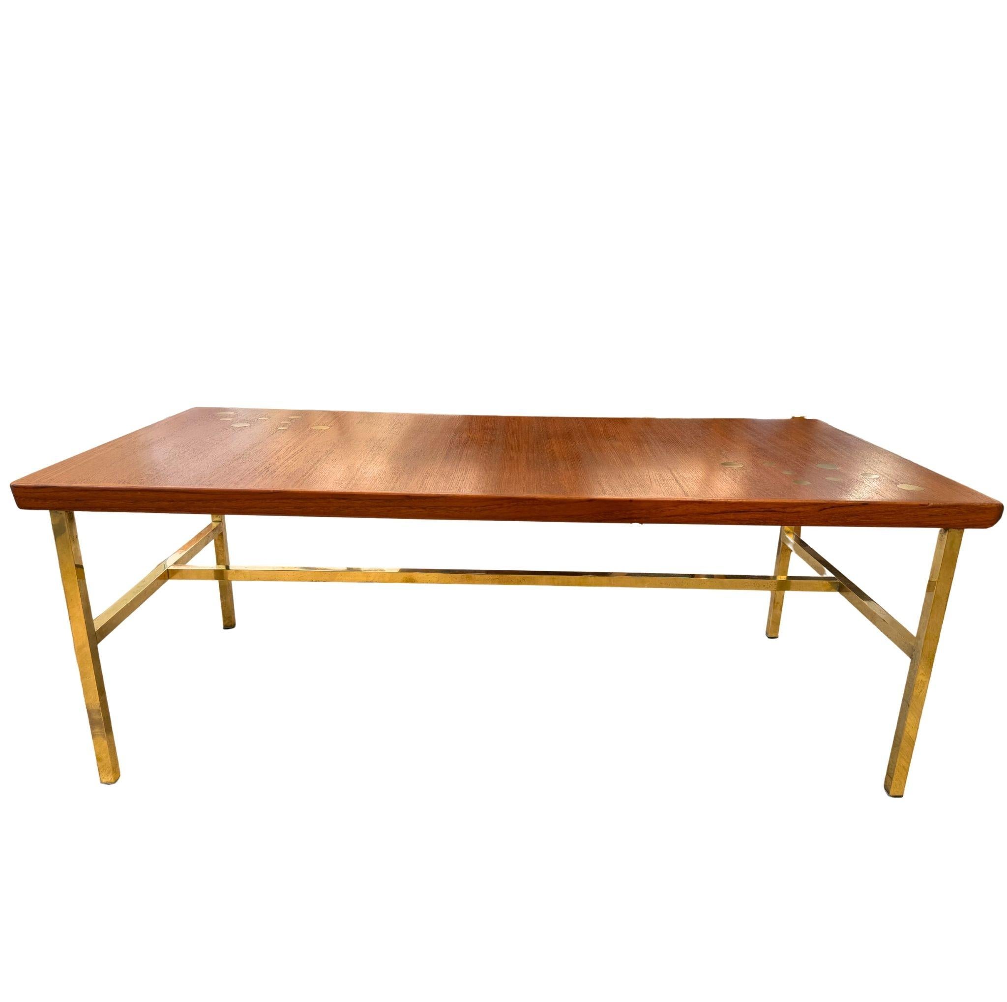 Swedish Scandinavian teak and brass coffee table For Sale