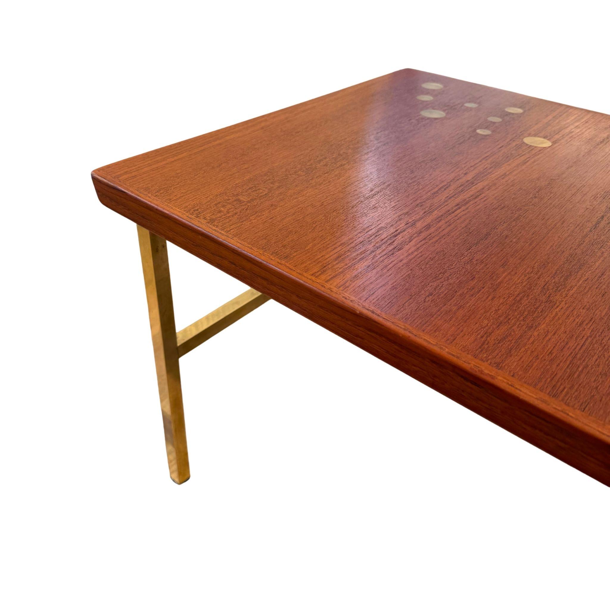 Teak Scandinavian teak and brass coffee table For Sale