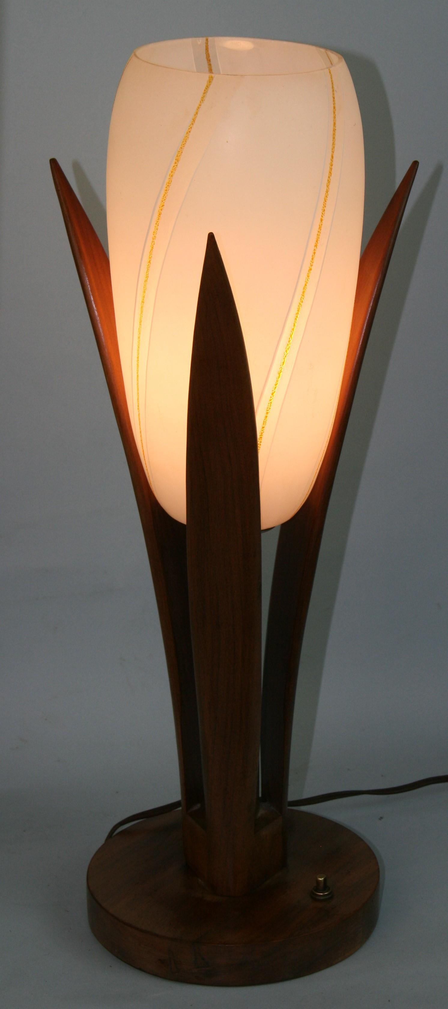 Scandinavian Teak and Glass Table Lamp 1960's For Sale 5