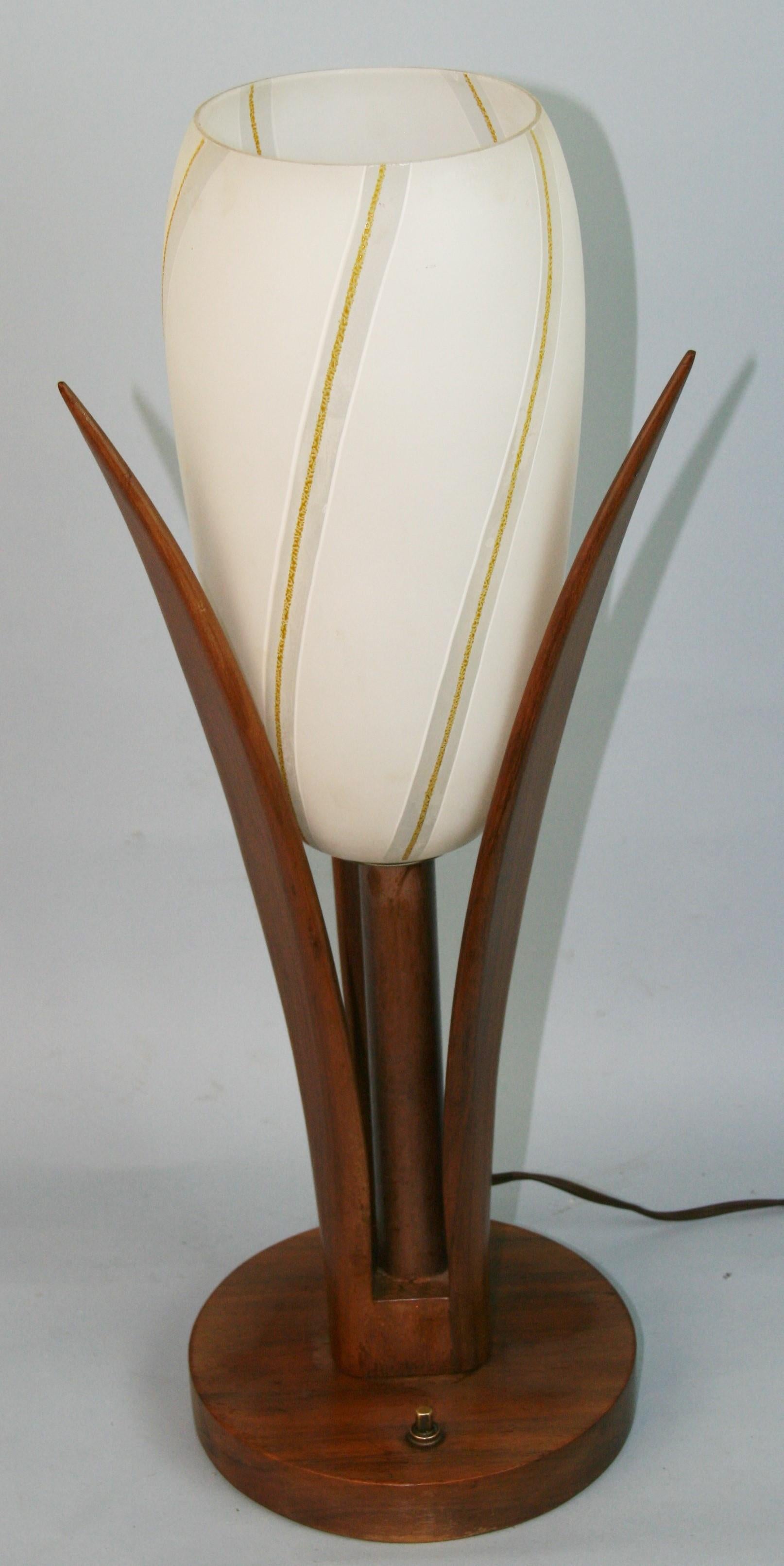 Mid-20th Century Scandinavian Teak and Glass Table Lamp 1960's For Sale