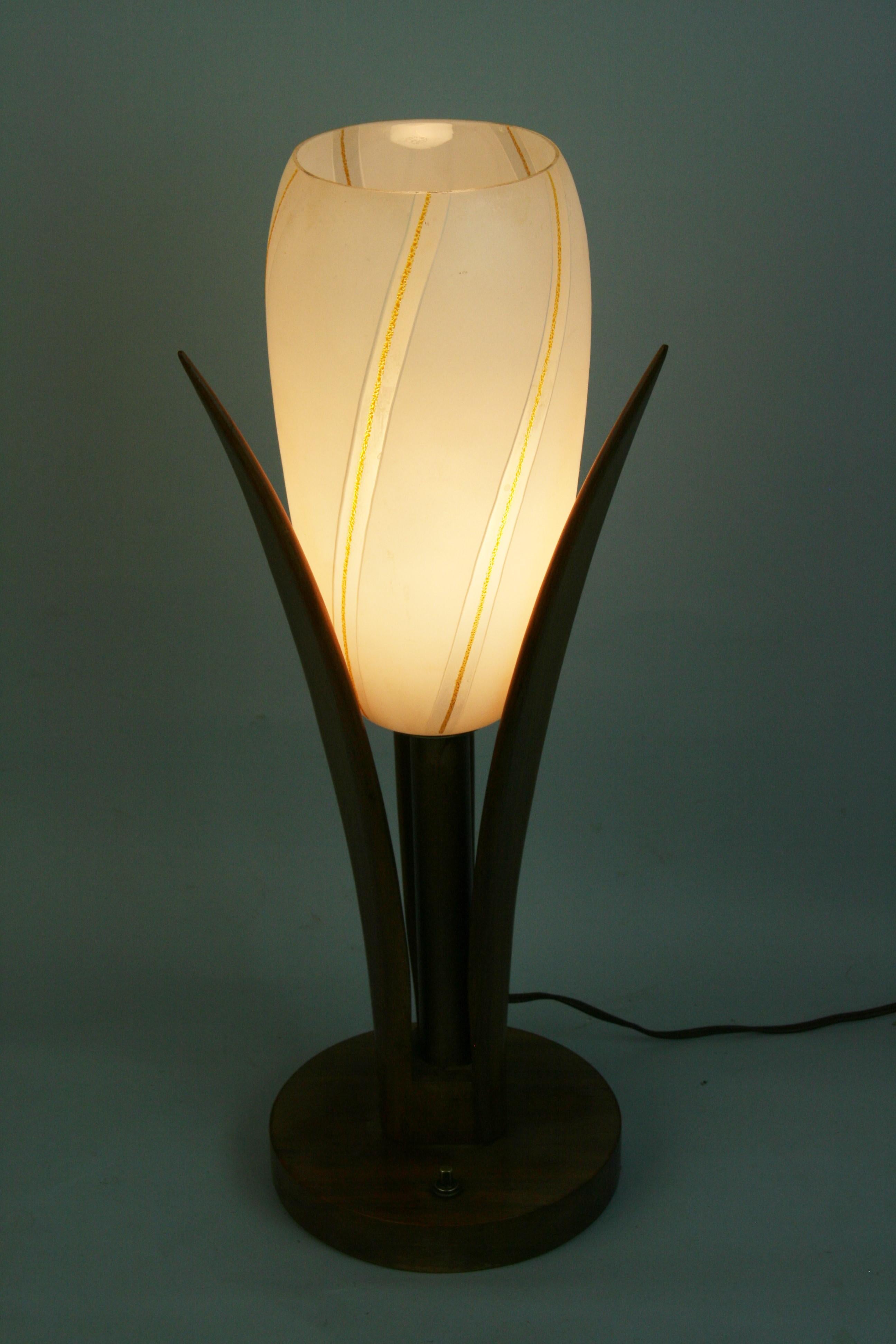 Art Glass Scandinavian Teak and Glass Table Lamp 1960's For Sale