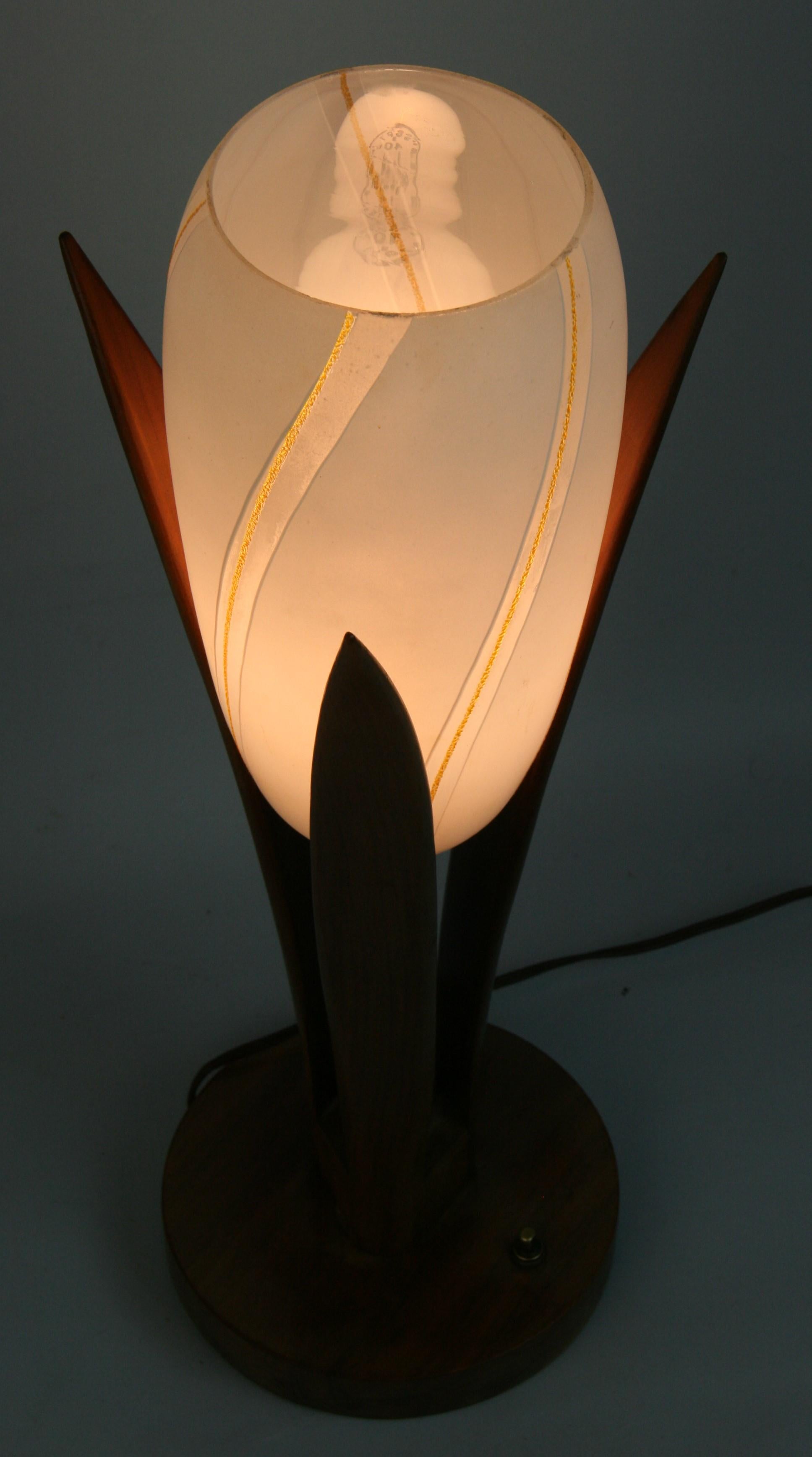 Scandinavian Teak and Glass Table Lamp 1960's For Sale 2