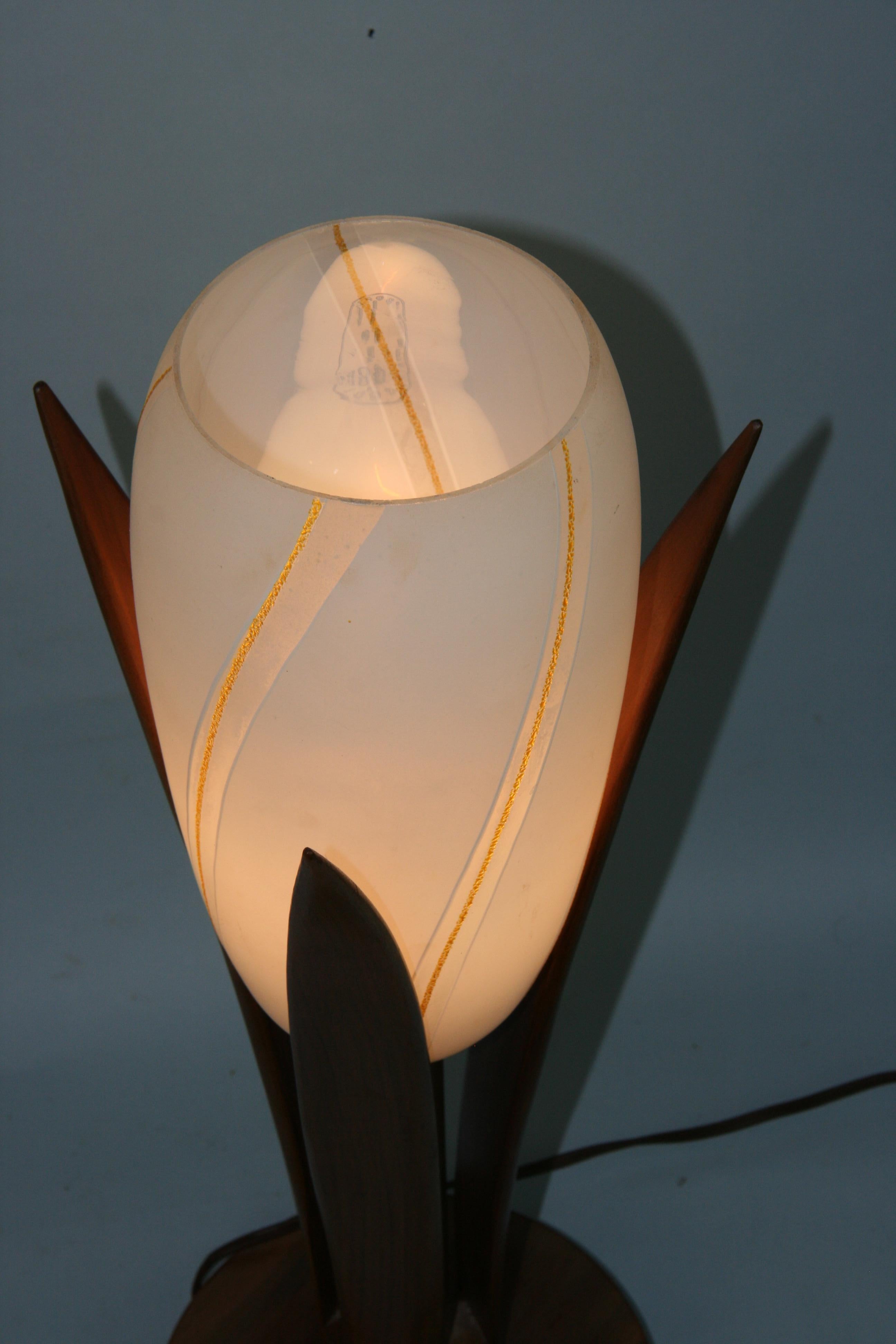 Scandinavian Teak and Glass Table Lamp 1960's For Sale 4