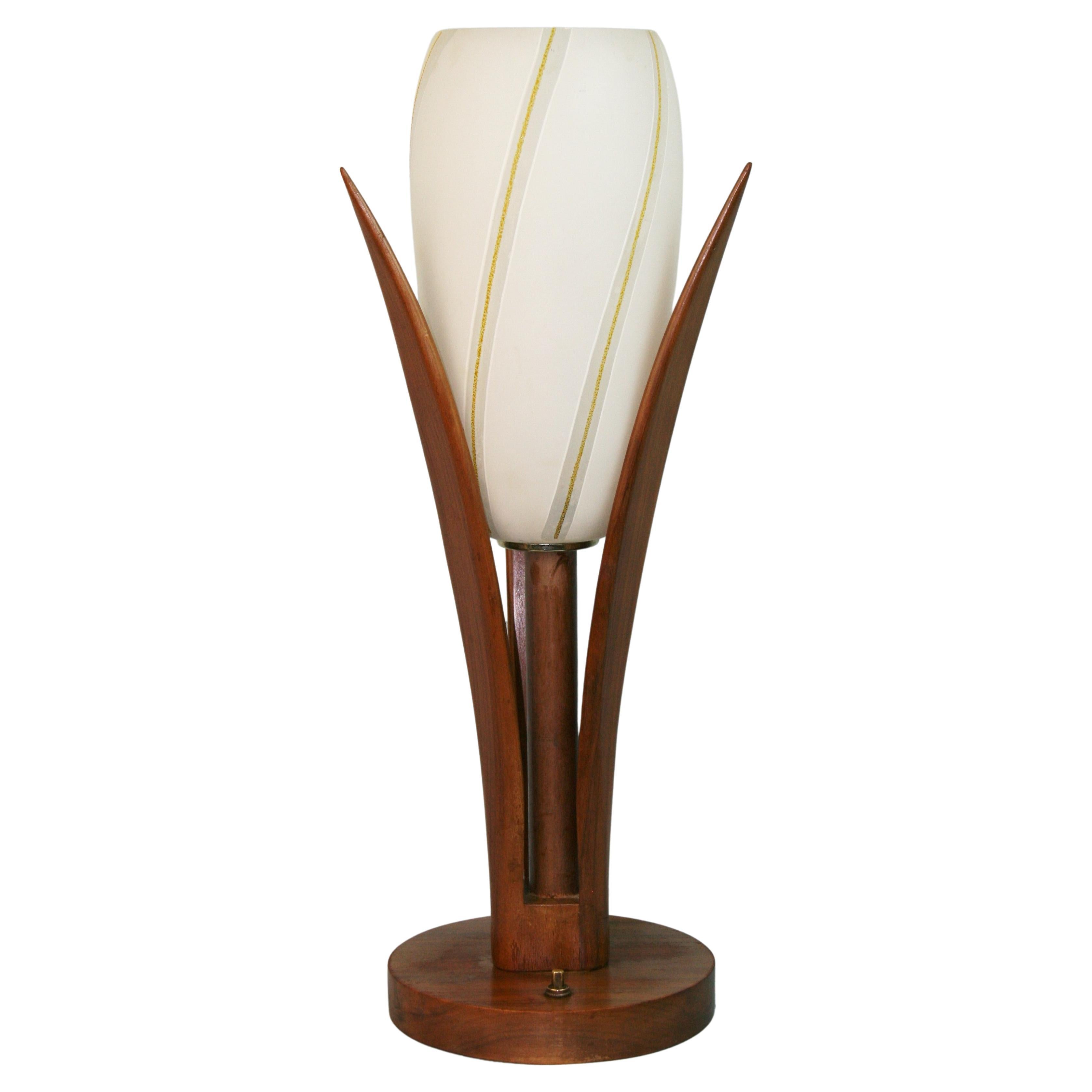 Scandinavian Teak and Glass Table Lamp 1960's For Sale