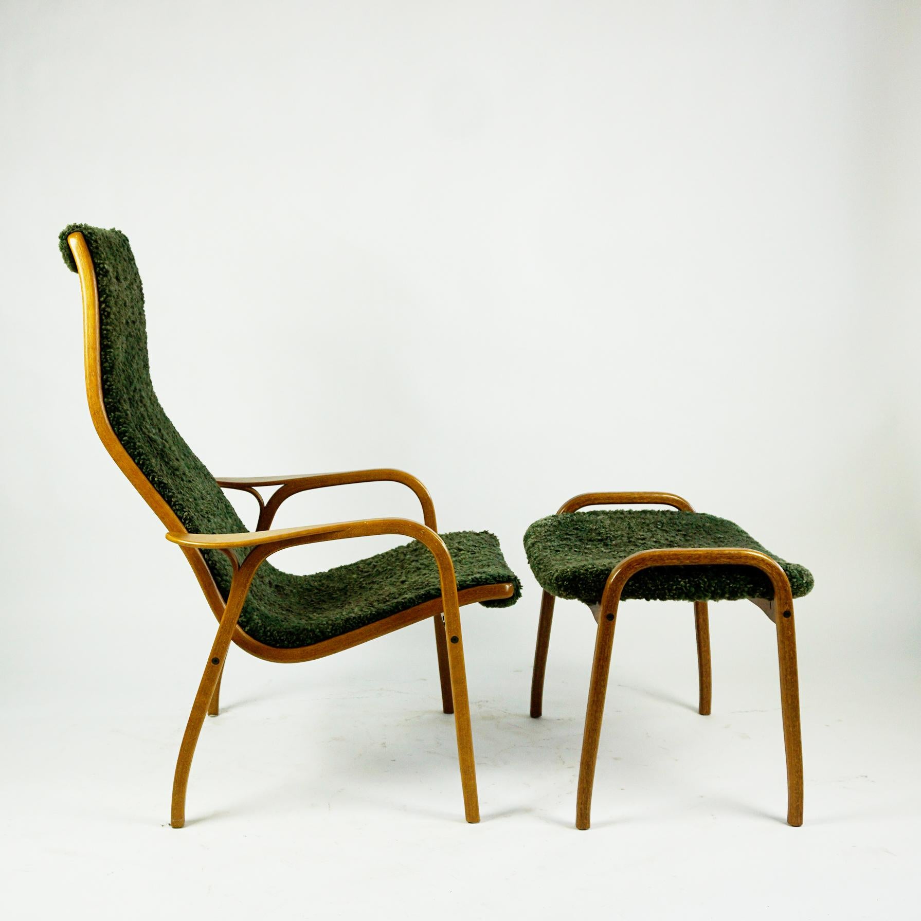 Scandinavian Modern Scandinavian Teak and Green Sheepskin Lamino Chair by Yngve Ekstrom for Swedese