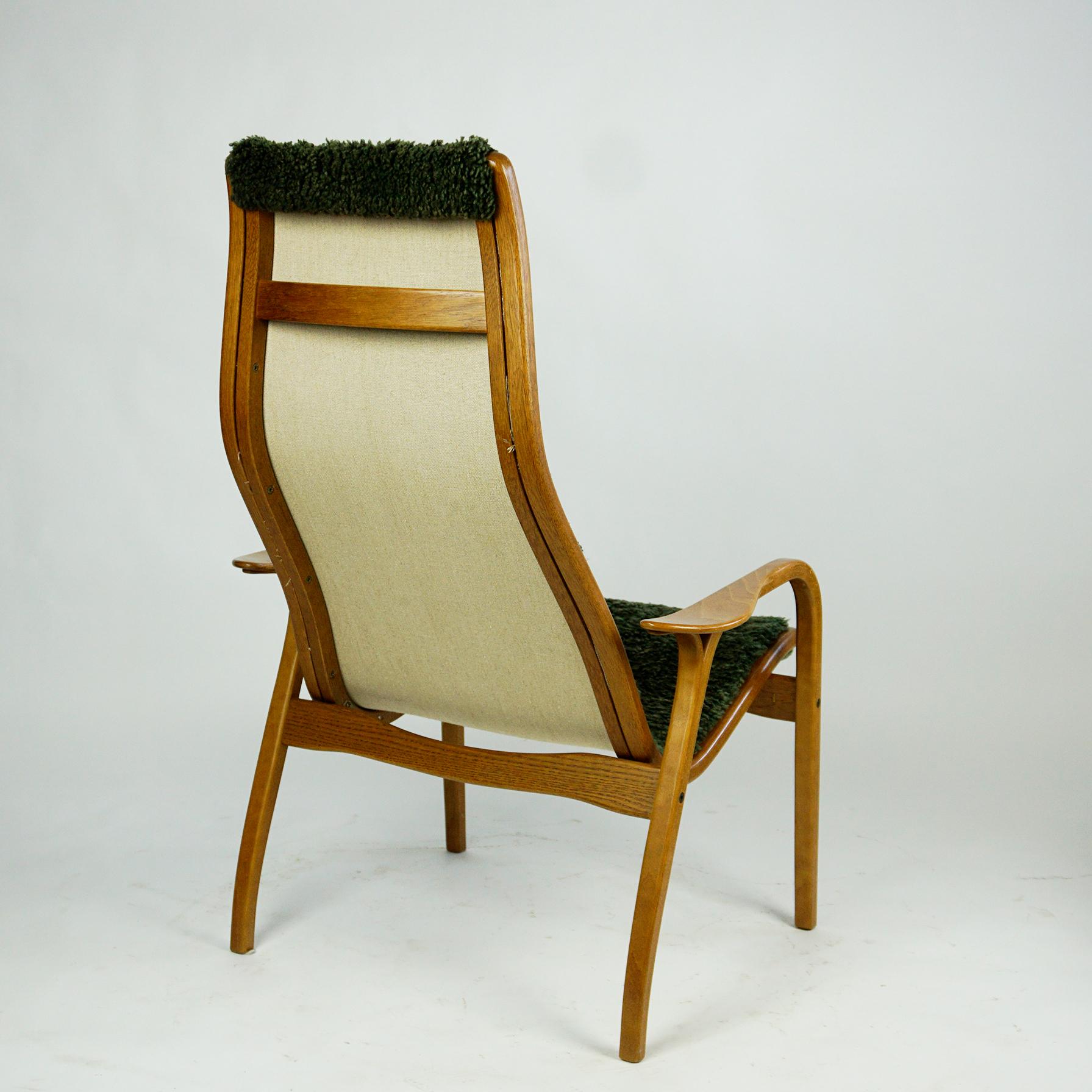 Swedish Scandinavian Teak and Green Sheepskin Lamino Chair by Yngve Ekstrom for Swedese