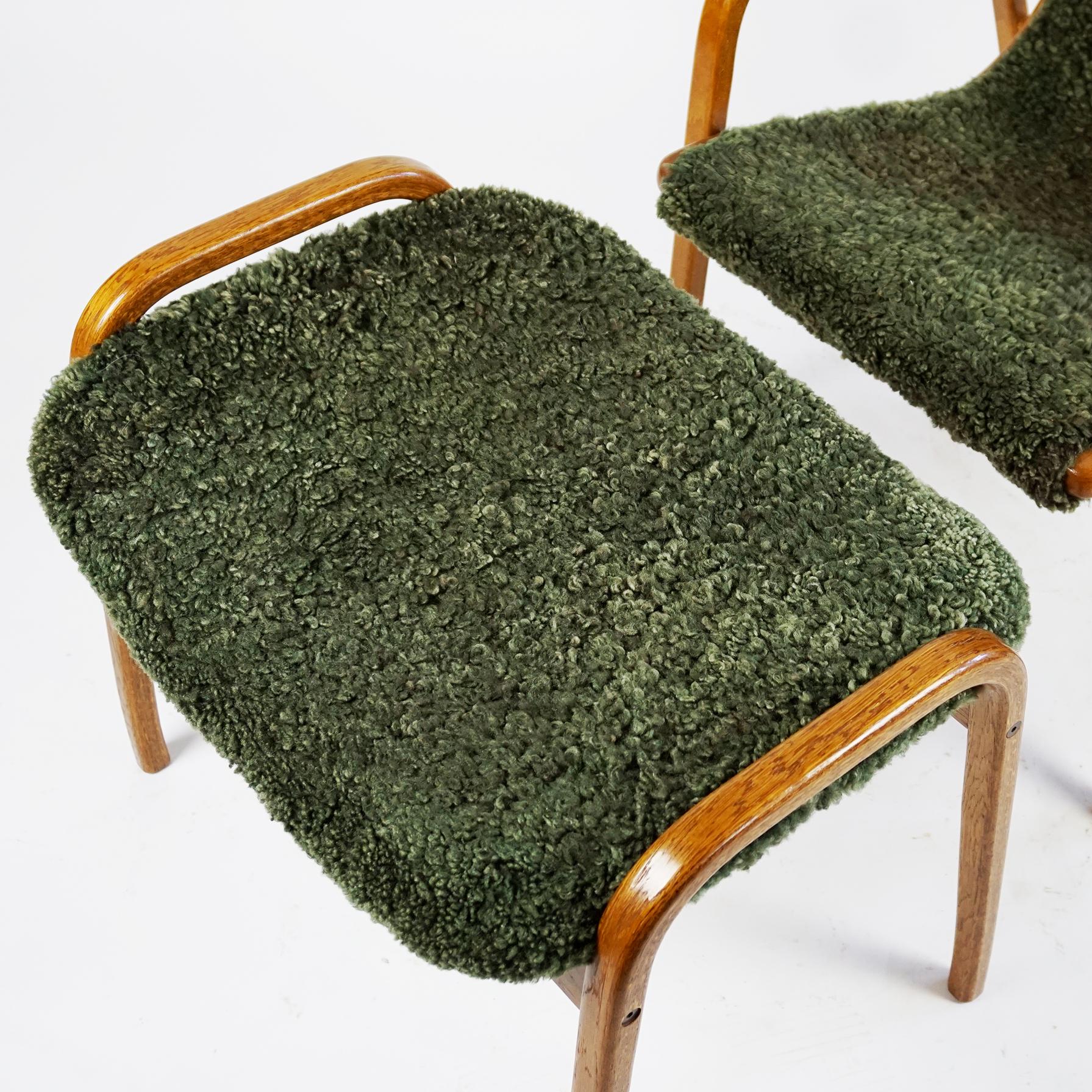 Scandinavian Teak and Green Sheepskin Lamino Chair by Yngve Ekstrom for Swedese 1