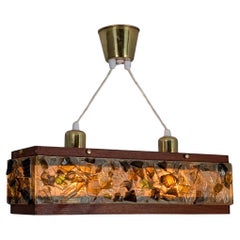 Teak scandinavo e mosaico in resina con dettagli in ottone, anni '60