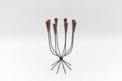 Portacandele scandinavo a 8 posti in teak e corda, anni '60