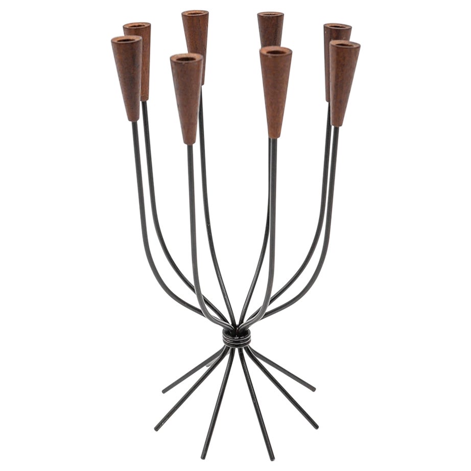 Scandinavian teak and string 8-place candle holder, 1960s