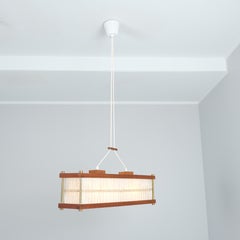 Scandinavian Teak and String Pendant with Brass Details, Sweden 1980s