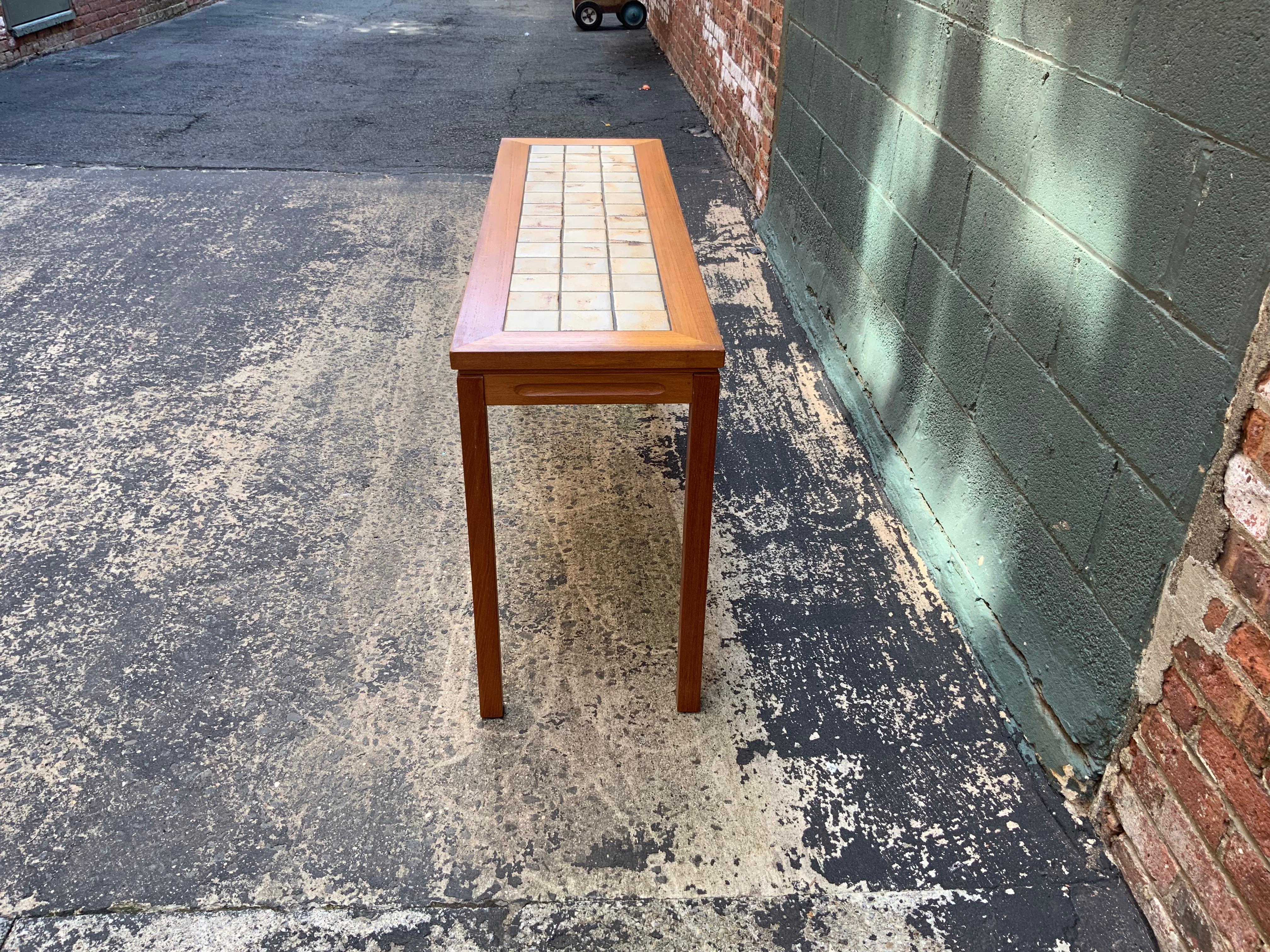 Scandinavian Teak and Tile Console Table In Good Condition In Garnerville, NY