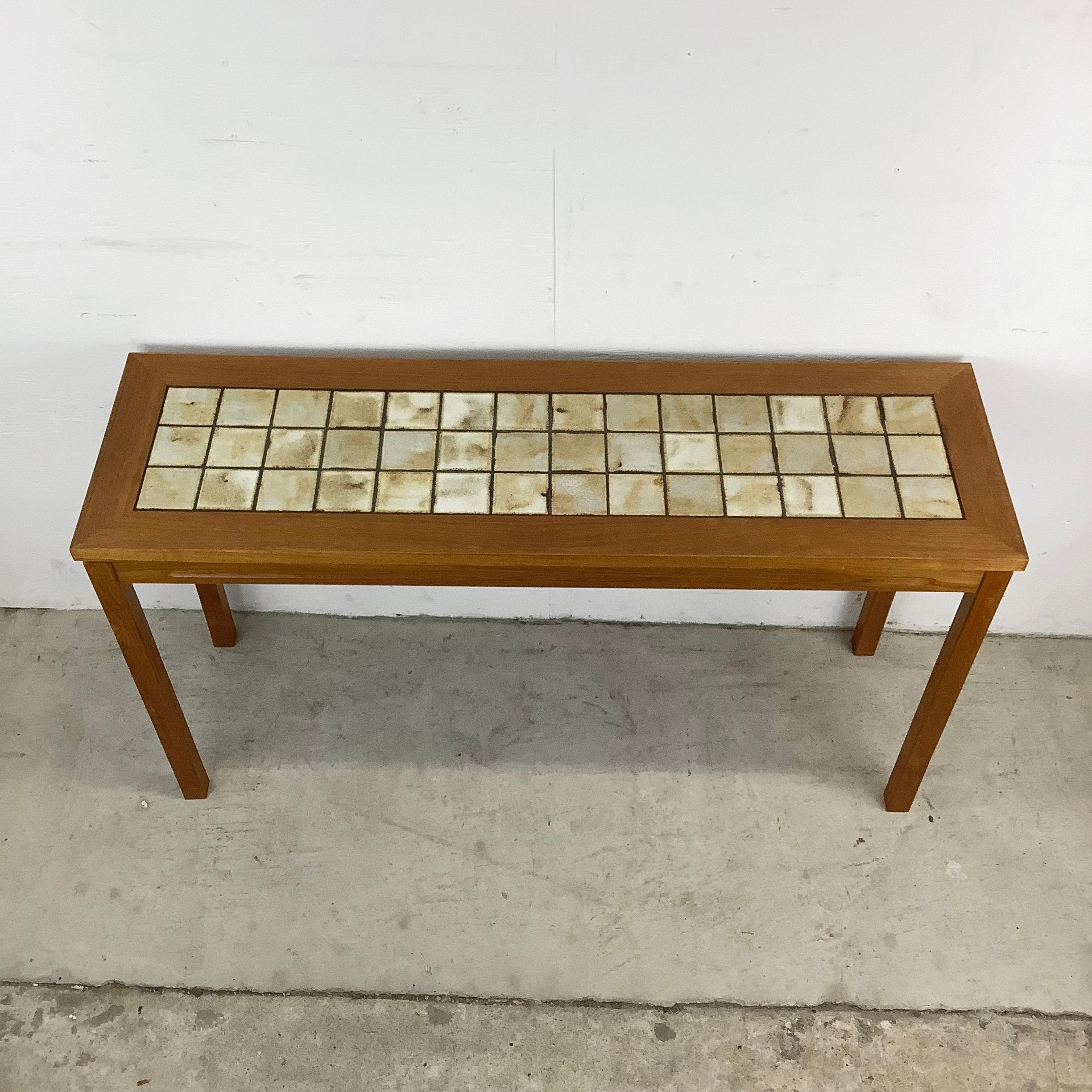 Ceramic Scandinavian Teak and Tile Console Table