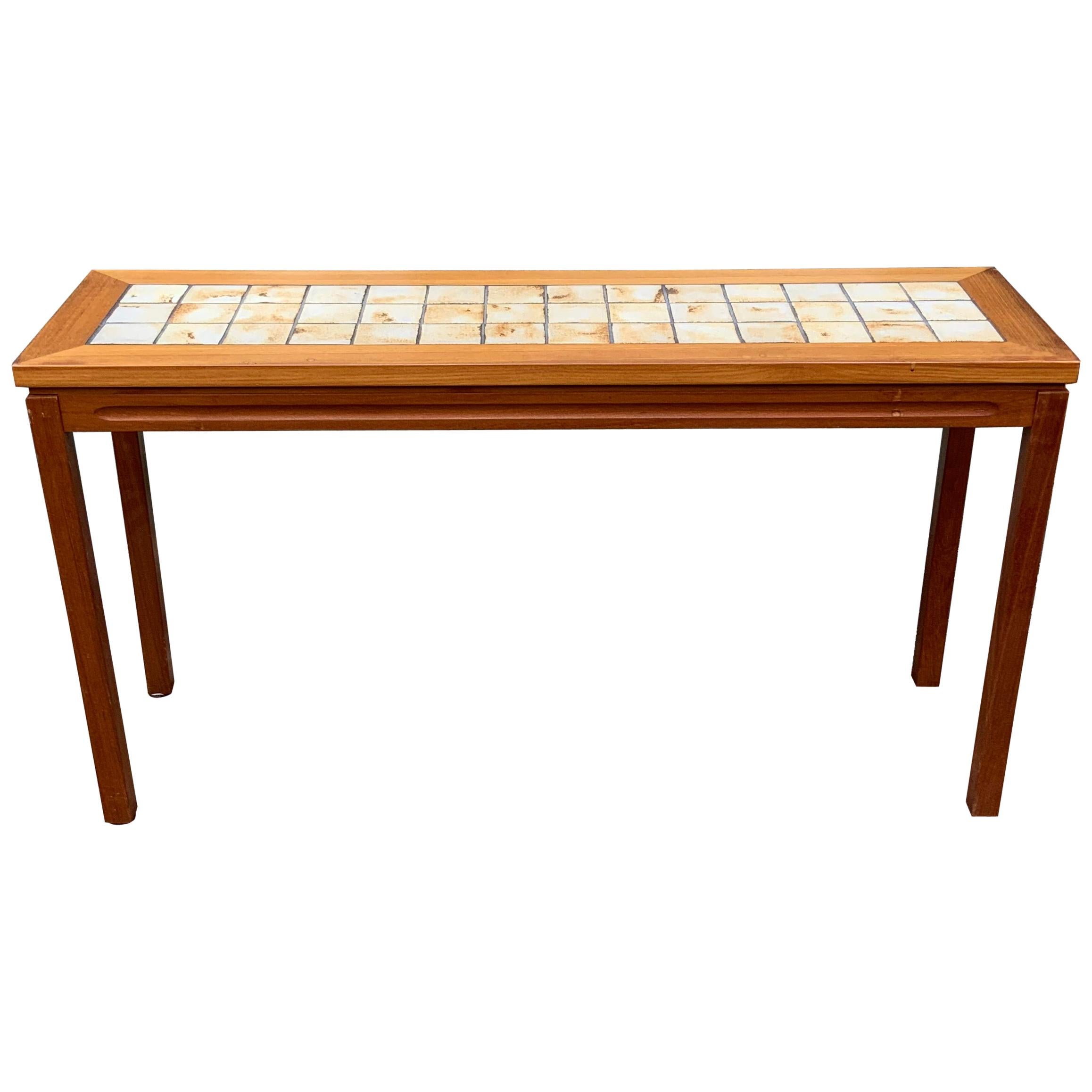 Scandinavian Teak and Tile Console Table