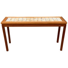 Scandinavian Teak and Tile Console Table