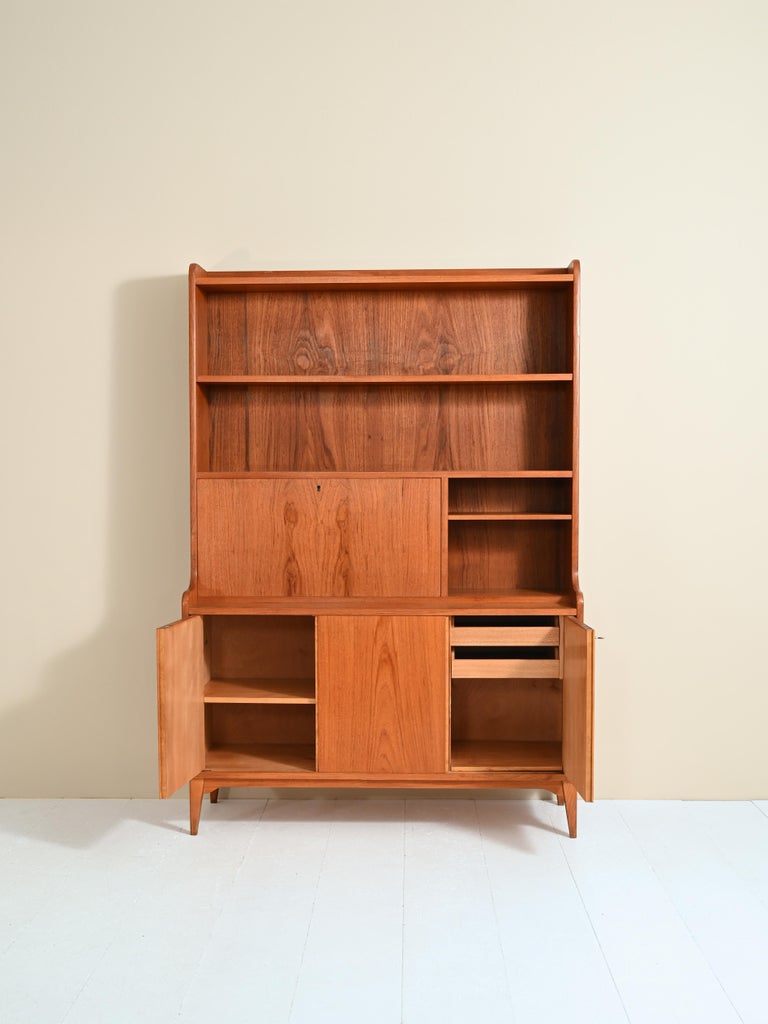 Scandinavian Teak Bookcase with PullOut Desk For Sale at 1stDibs