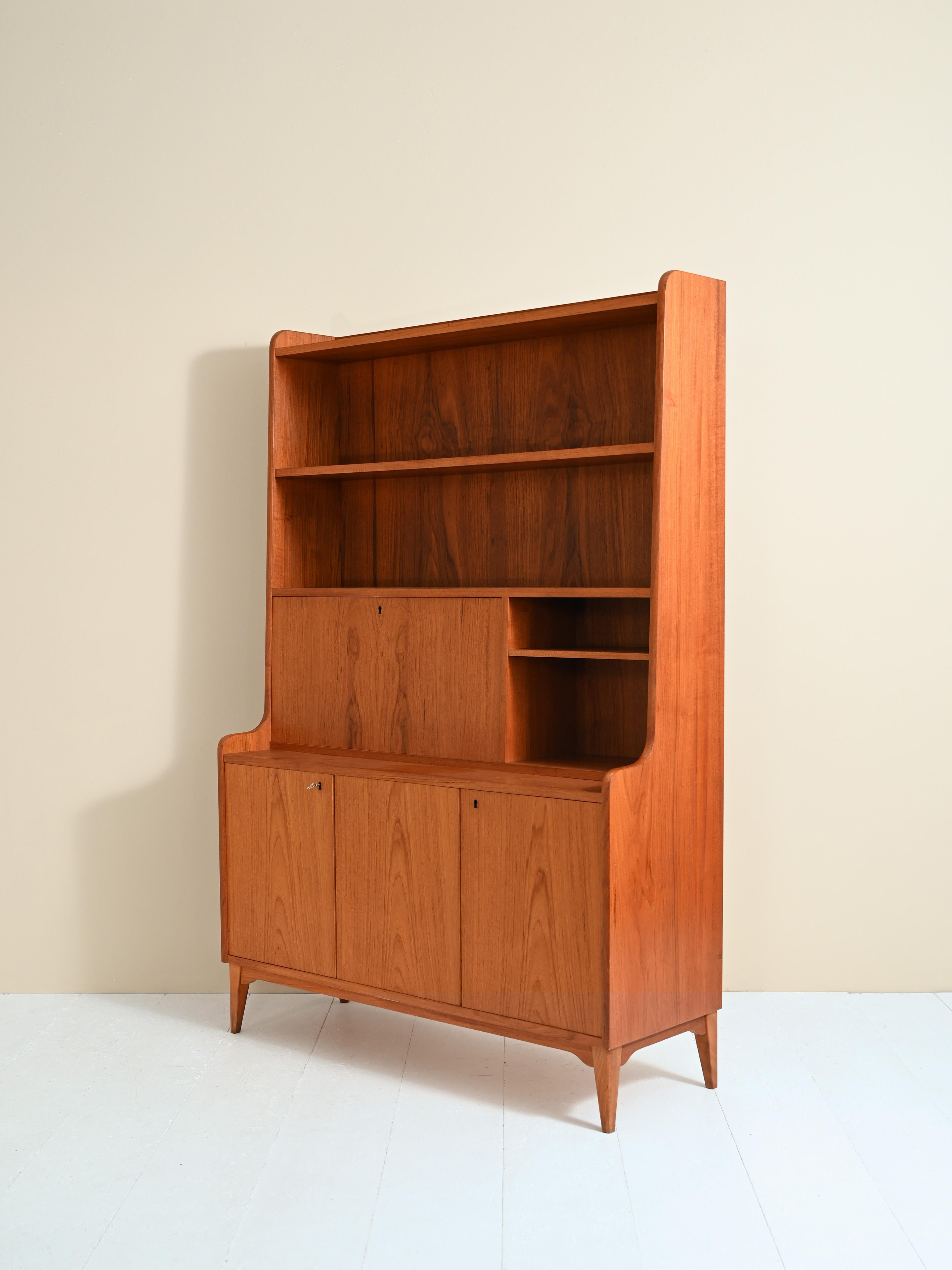 Scandinavian Teak Bookcase with Pull-Out Desk 8