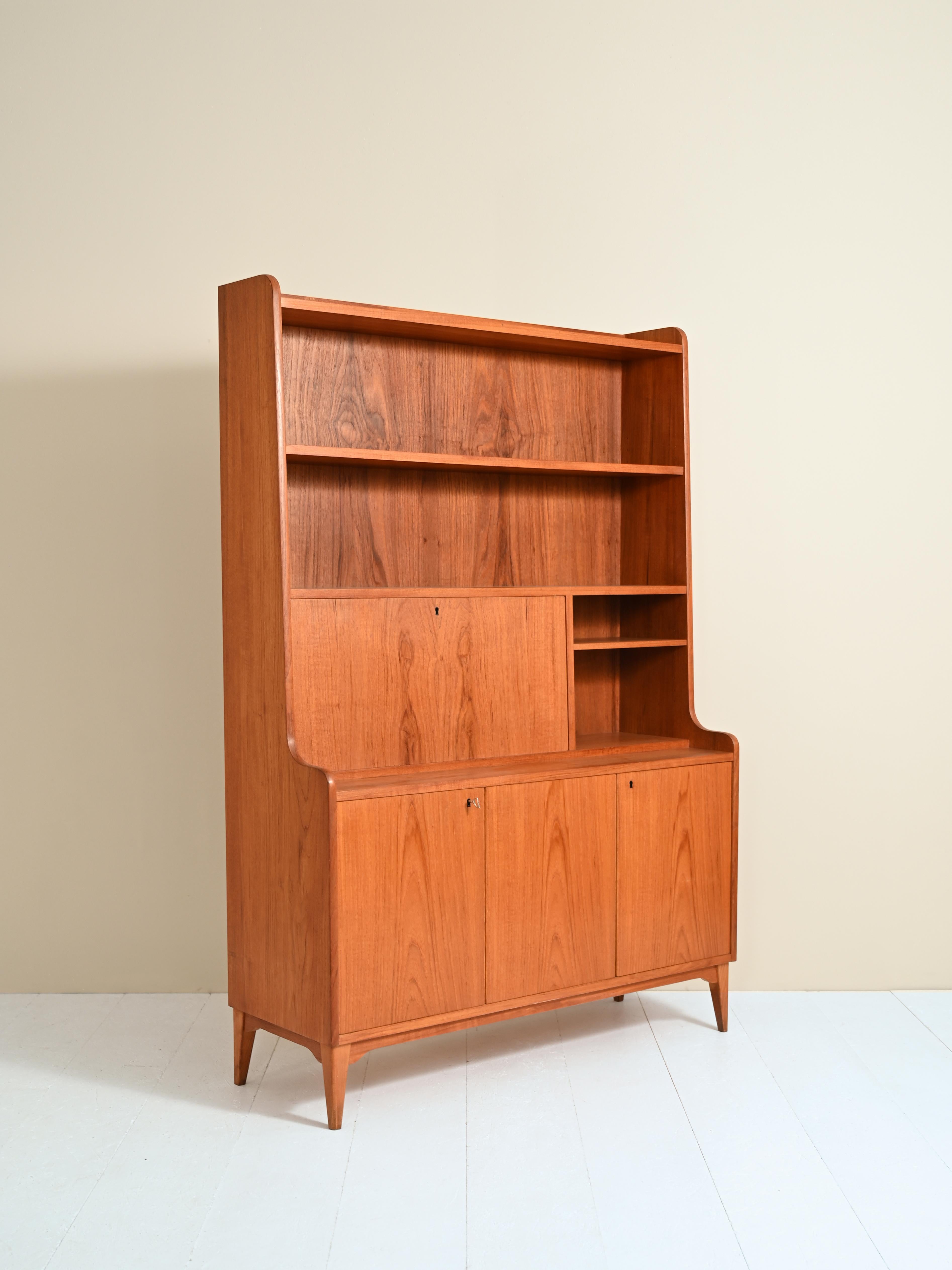 Scandinavian Teak Bookcase with Pull-Out Desk 9