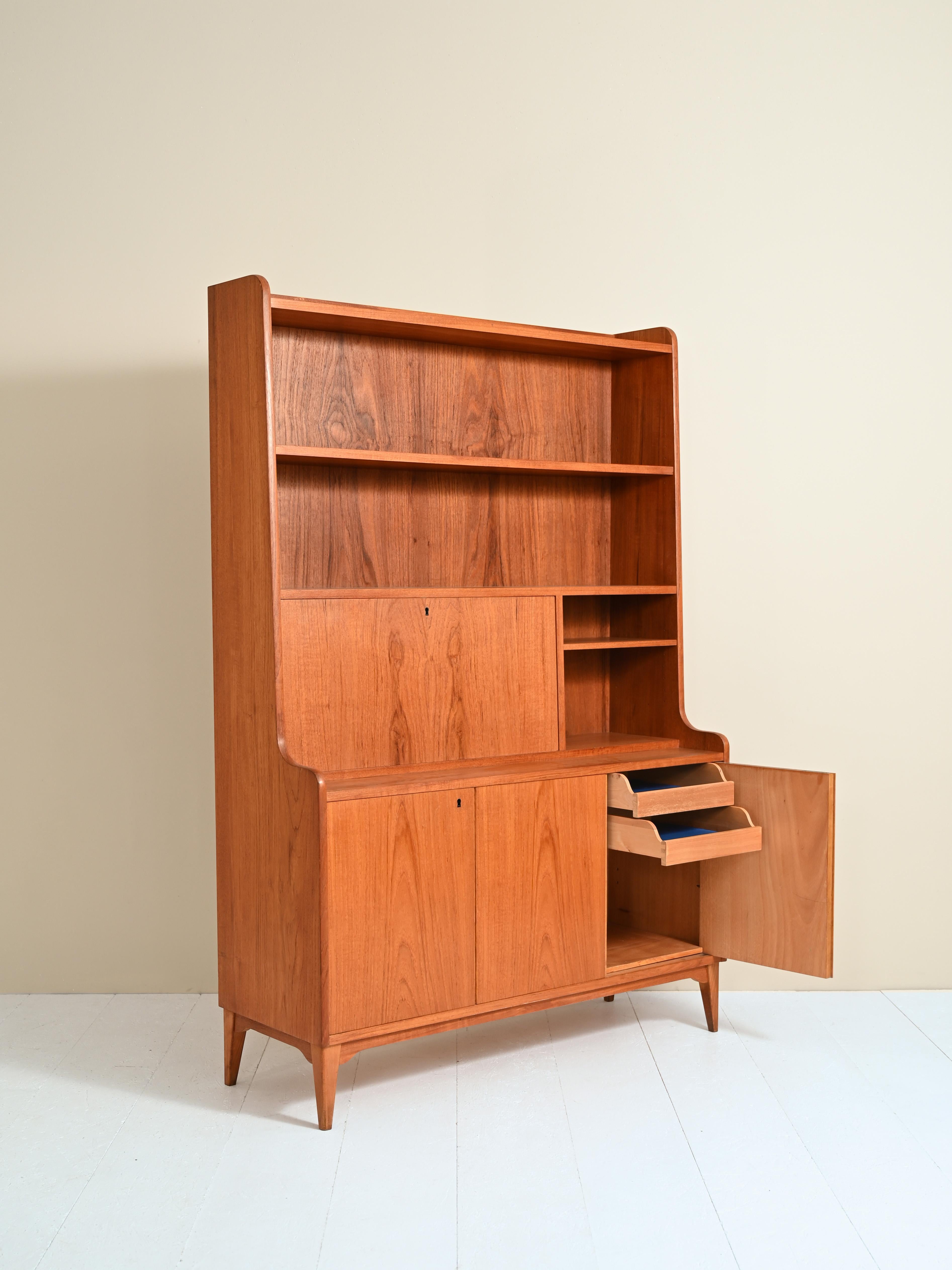 Scandinavian Teak Bookcase with Pull-Out Desk 10
