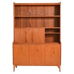 Scandinavian Teak Bookcase with Pull-Out Desk