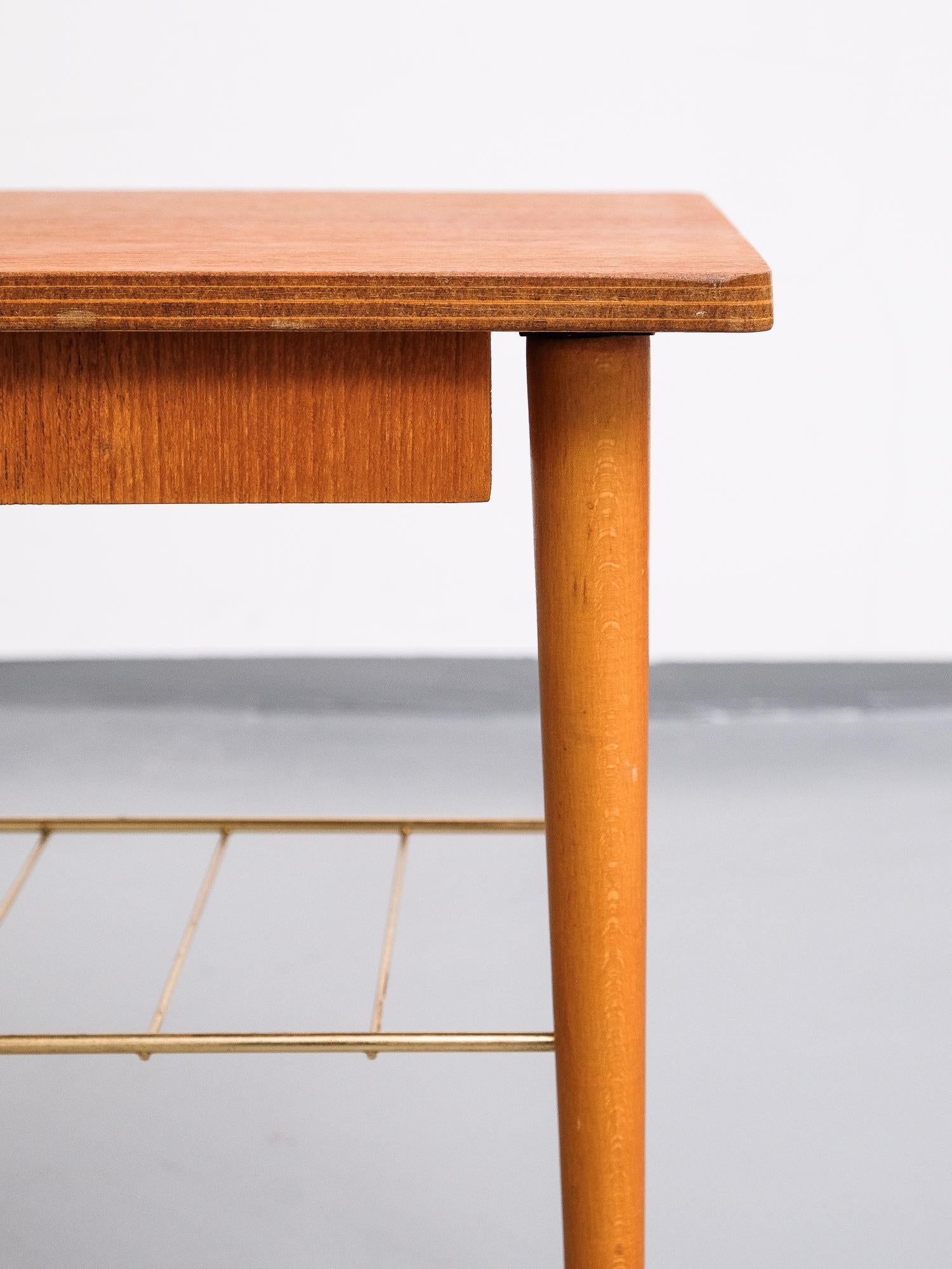 Scandinavian Teak & Brass Bedside Tables, 1950s, Set of 2 2