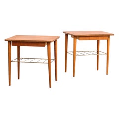 Scandinavian Teak & Brass Bedside Tables, 1950s, Set of 2