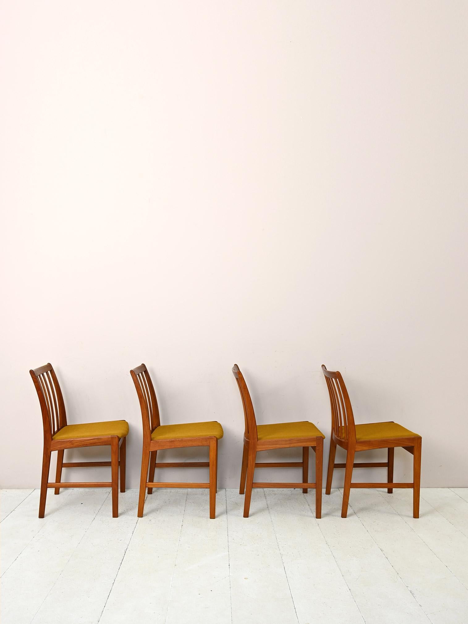 Mid-20th Century Scandinavian Teak Chairs with Upholstered Seat For Sale