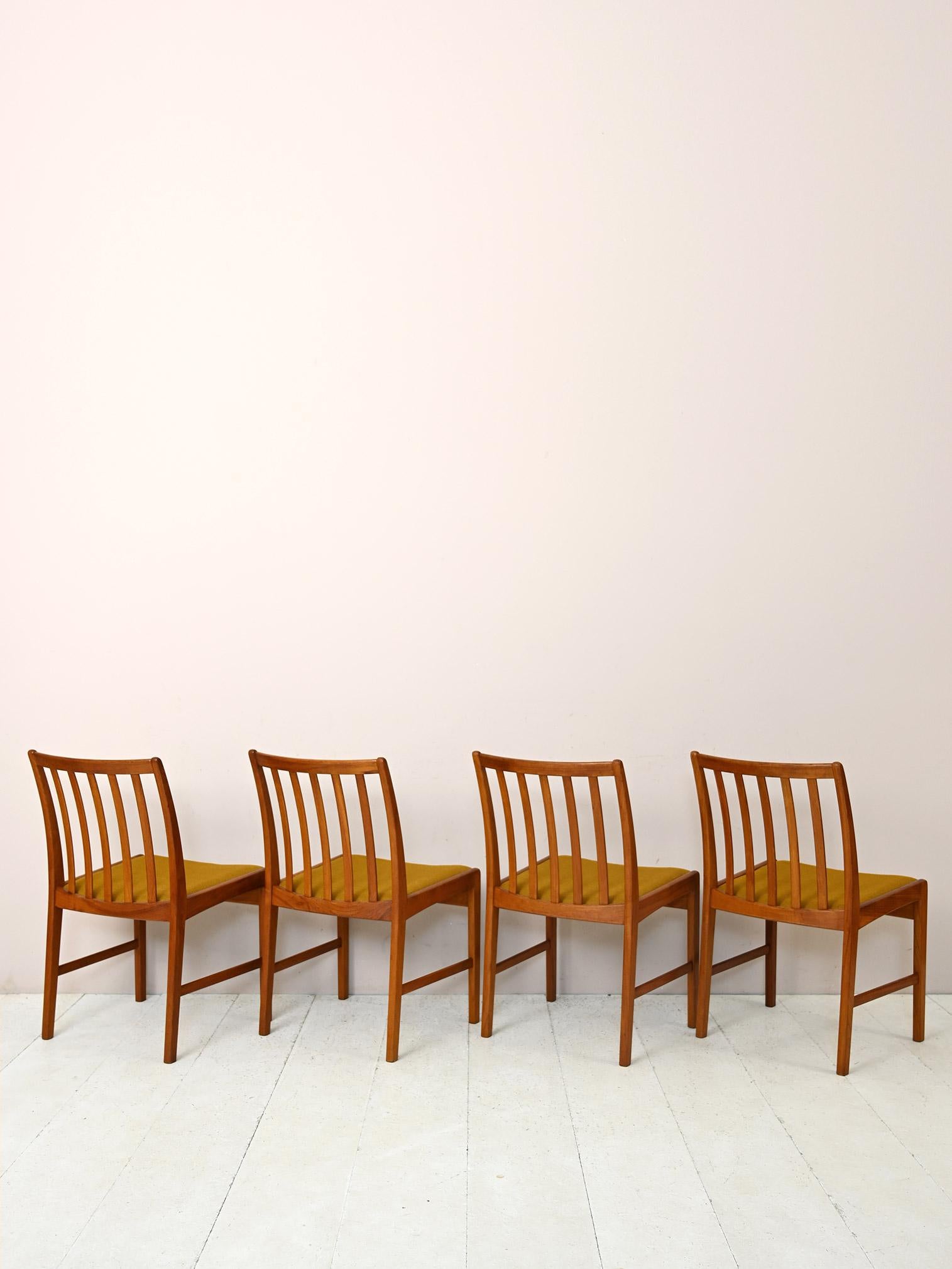 Fabric Scandinavian Teak Chairs with Upholstered Seat For Sale