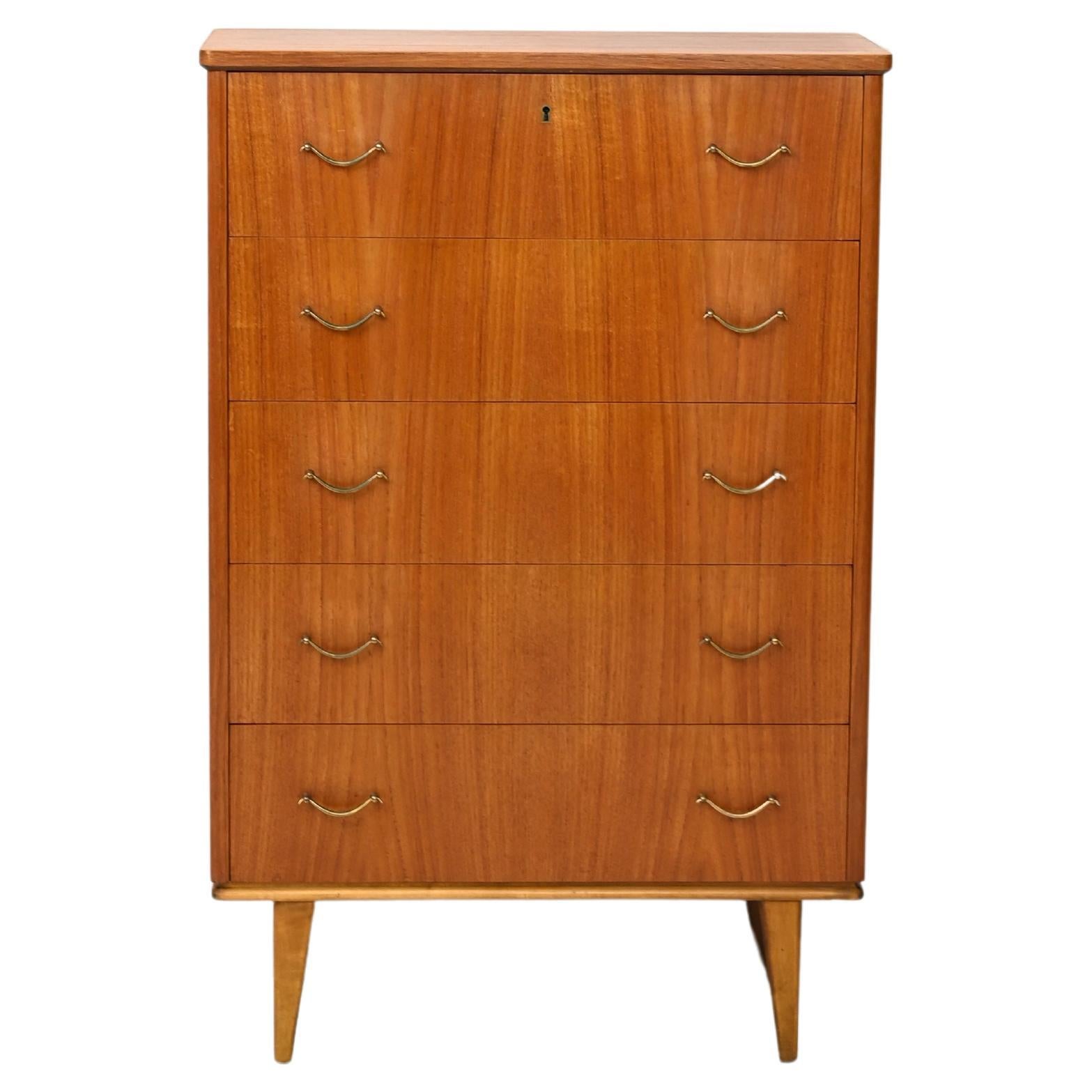 Scandinavian Vintage Chest of Drawers with Metal Handles For Sale at